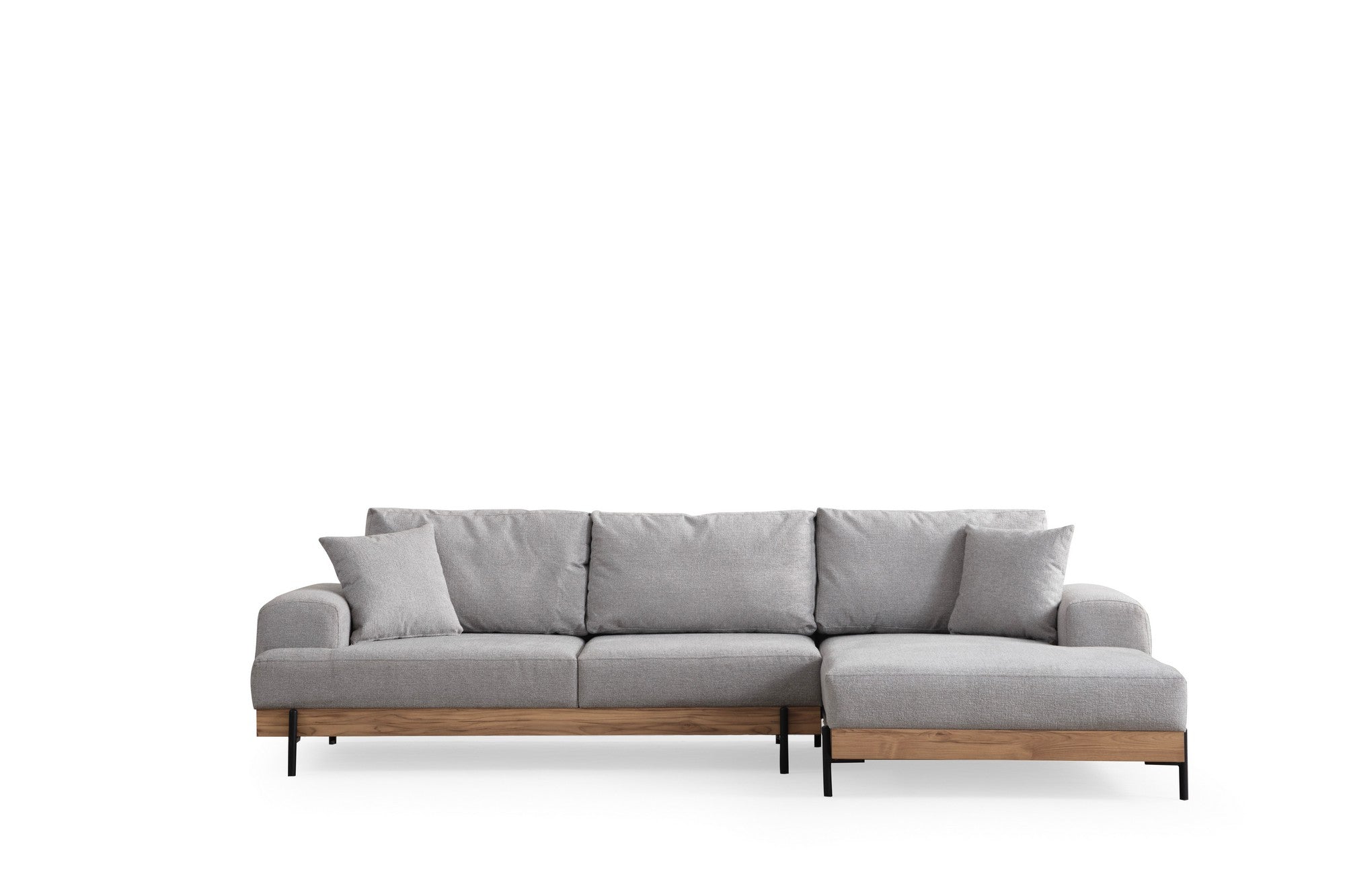 Sofá de canto elegante, cinza, 280 x 170 cm | Estrutura em madeira de faia e aglomerado, 100% poliéster, assento em espuma macia | Design moderno com pernas de metal, lavável a seco