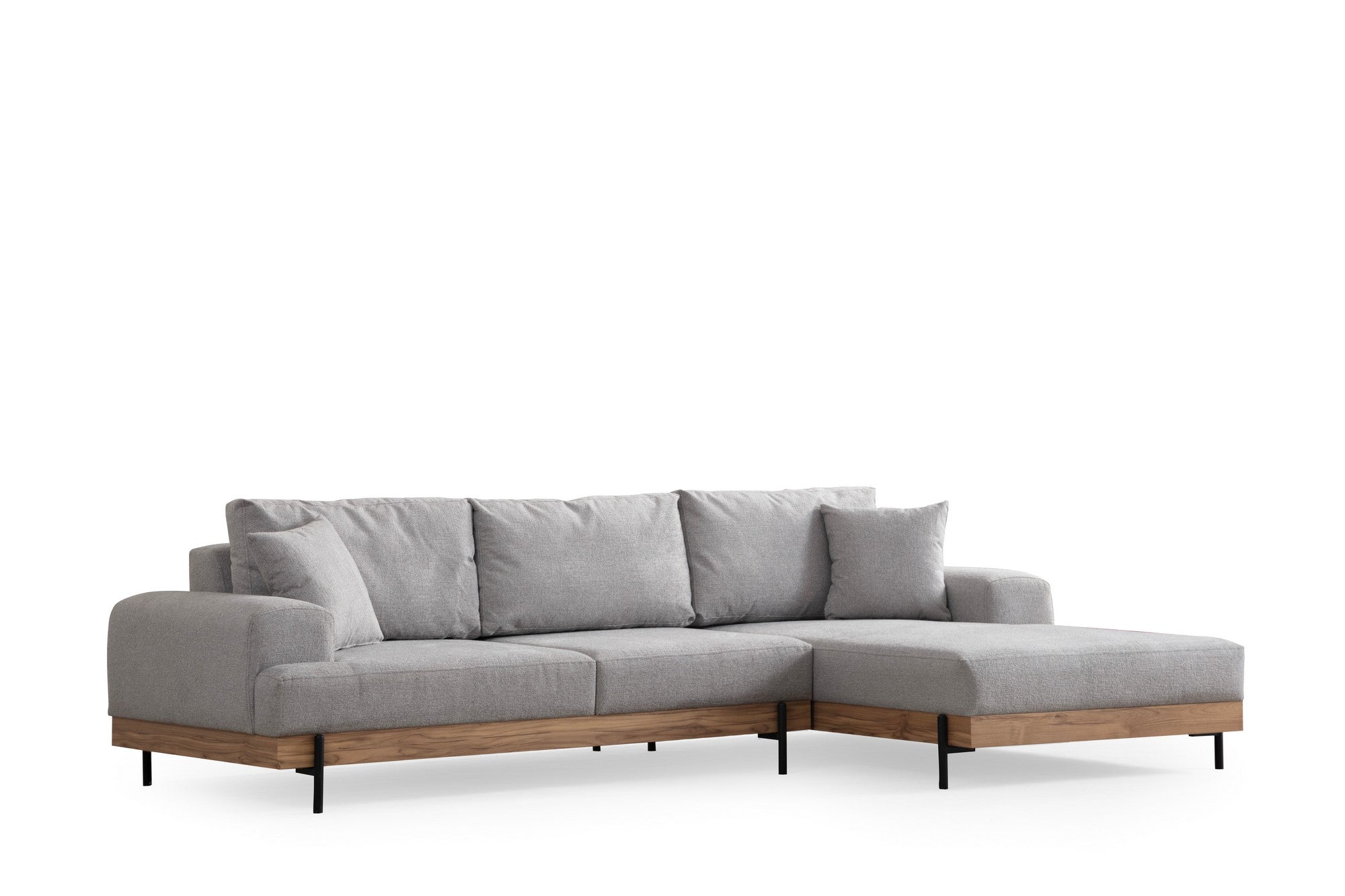 Sofá de canto elegante, cinza, 280 x 170 cm | Estrutura em madeira de faia e aglomerado, 100% poliéster, assento em espuma macia | Design moderno com pernas de metal, lavável a seco