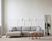 Sofá de canto elegante, cinza, 170 x 280 cm | Estrutura em madeira de faia e aglomerado, 100% poliéster, assento em espuma macia | Pés de metal, tecido lavável a seco, design moderno