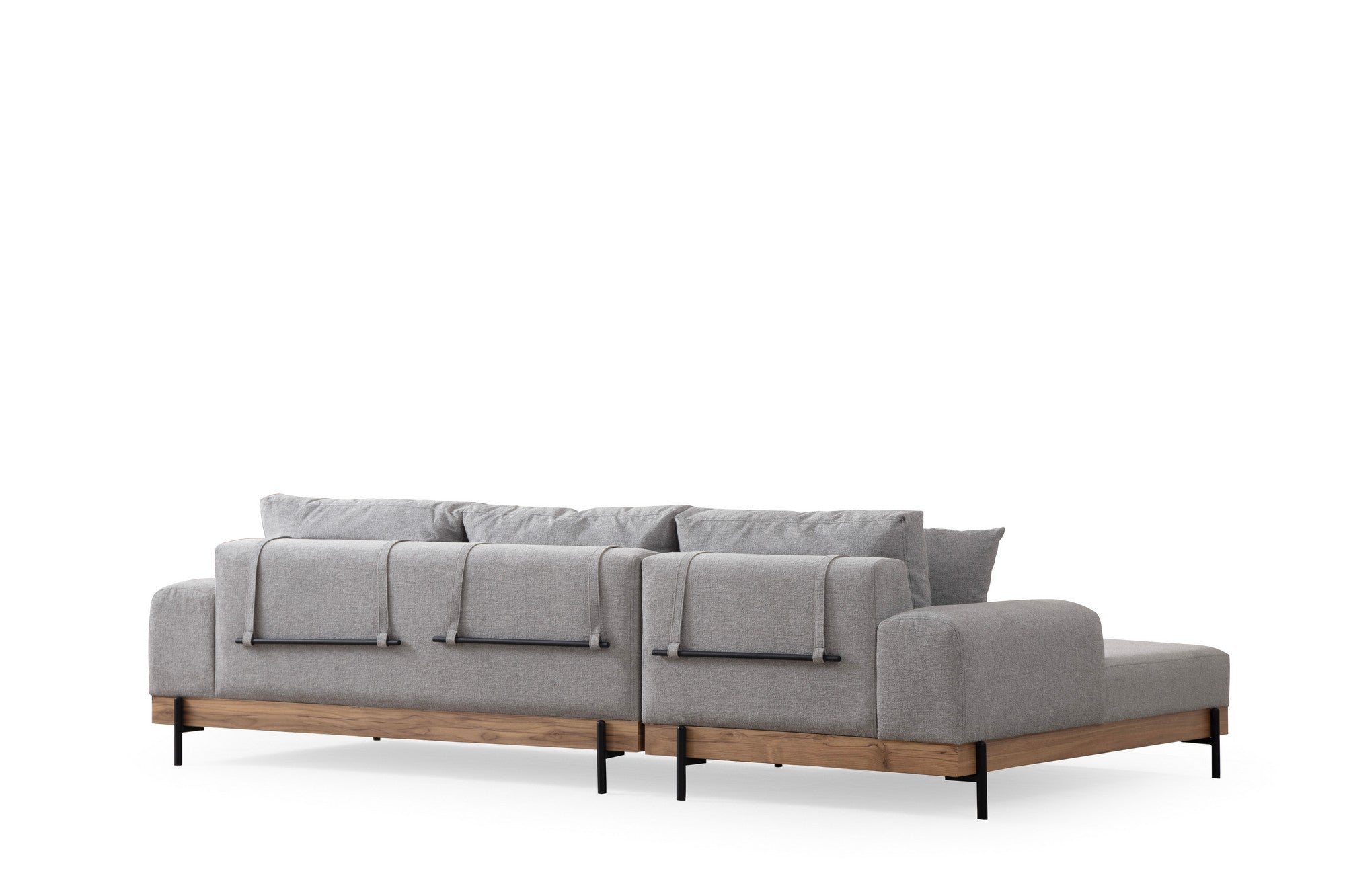 Sofá de canto elegante, cinza, 170 x 280 cm | Estrutura em madeira de faia e aglomerado, 100% poliéster, assento em espuma macia | Pés de metal, tecido lavável a seco, design moderno