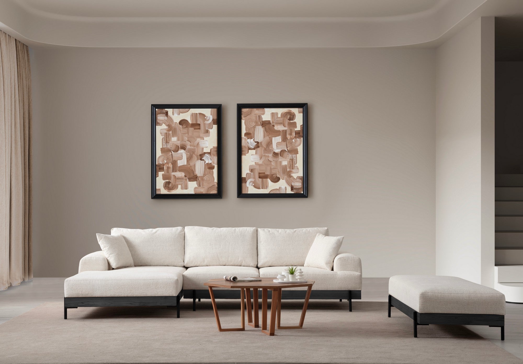 Sofá de canto elegante, branco, 170 x 280 cm | Estrutura em madeira de faia e aglomerado, 100% poliéster, assento em espuma macia | Design moderno com pernas de metal