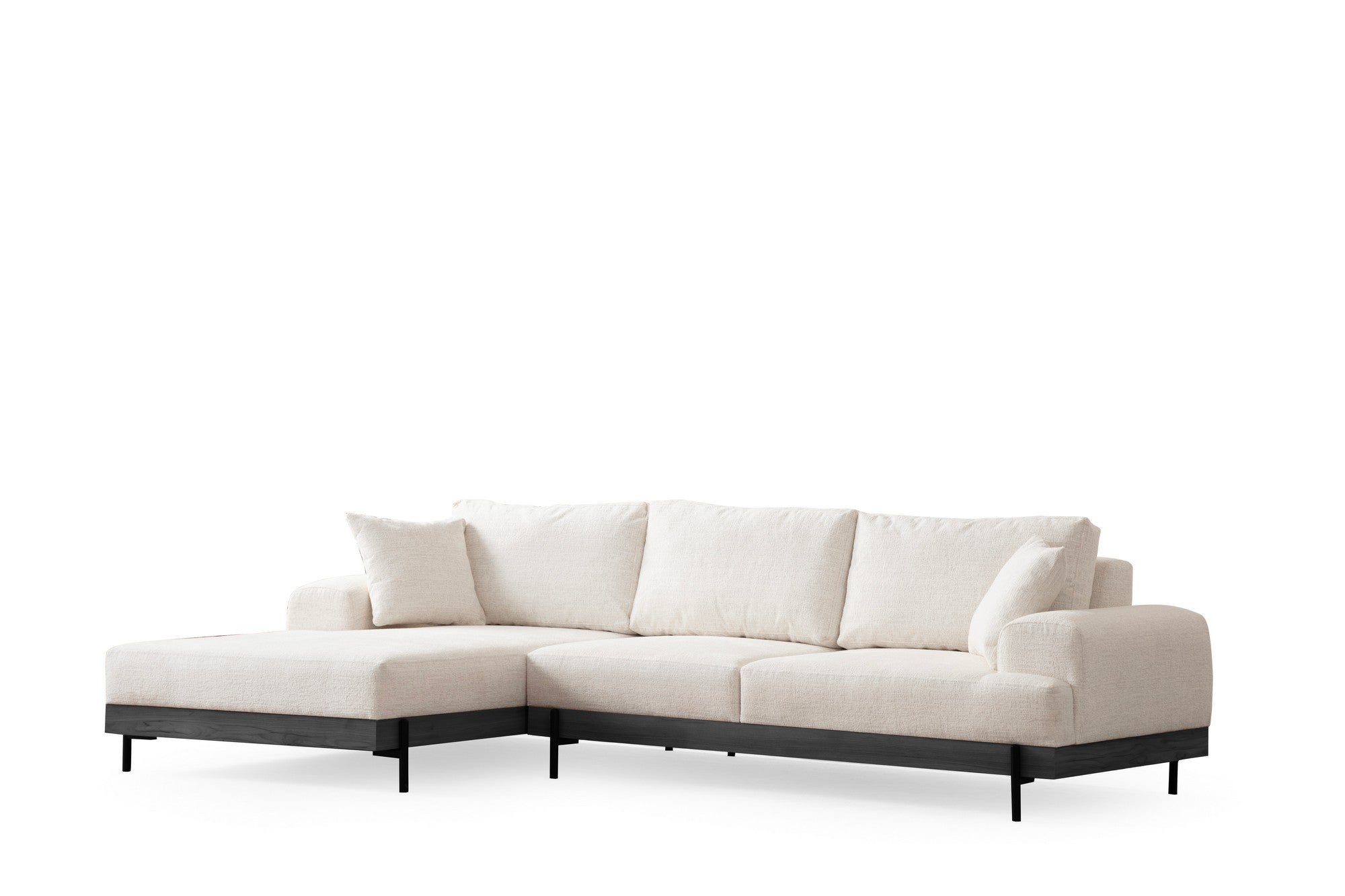 Sofá de canto elegante, branco, 170 x 280 cm | Estrutura em madeira de faia e aglomerado, 100% poliéster, assento em espuma macia | Design moderno com pernas de metal