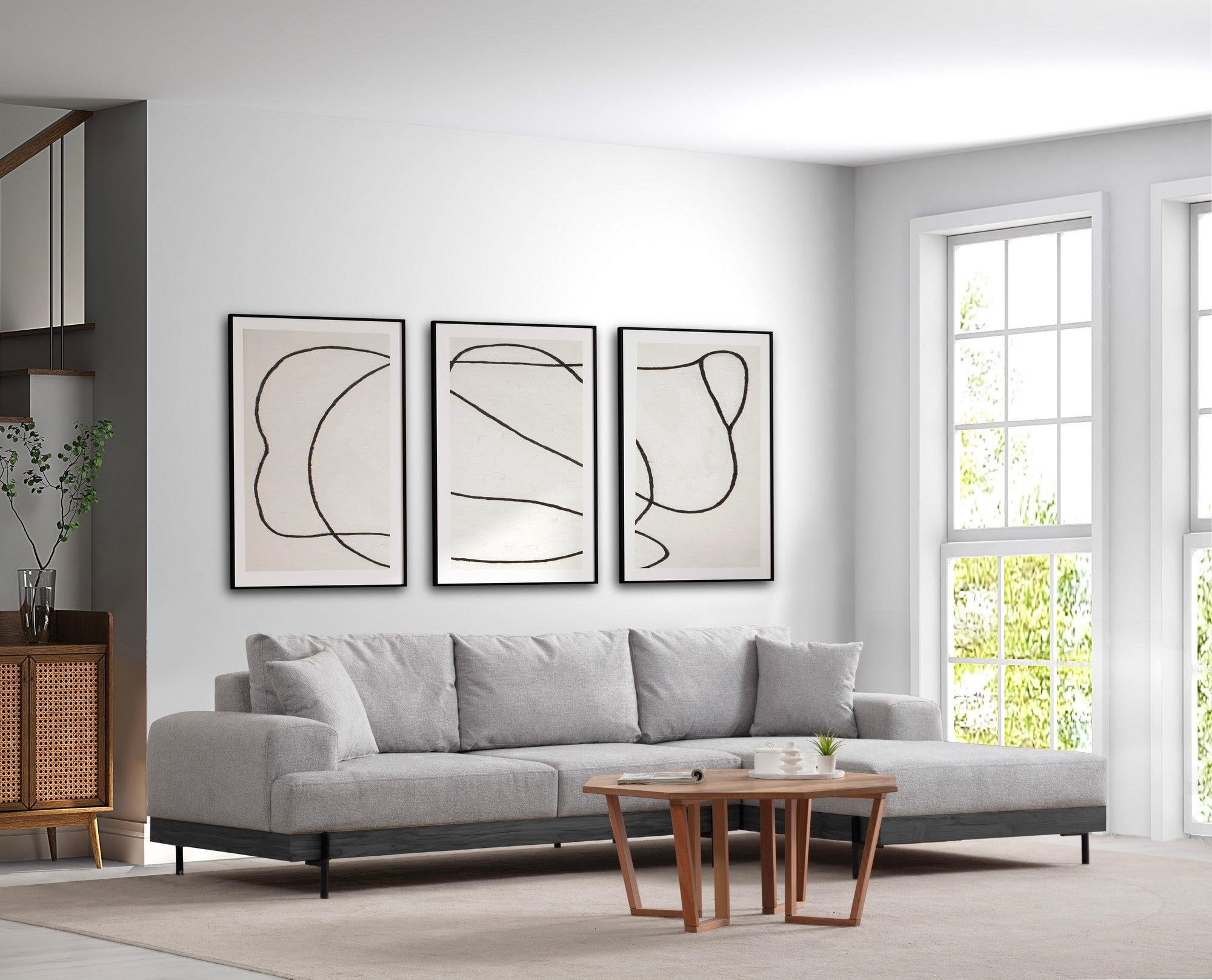 Sofá de canto elegante, cinza, 280 x 170 cm | Estrutura em madeira de faia e aglomerado, 100% poliéster, assento em espuma macia | Design moderno com pernas de metal, lavável a seco