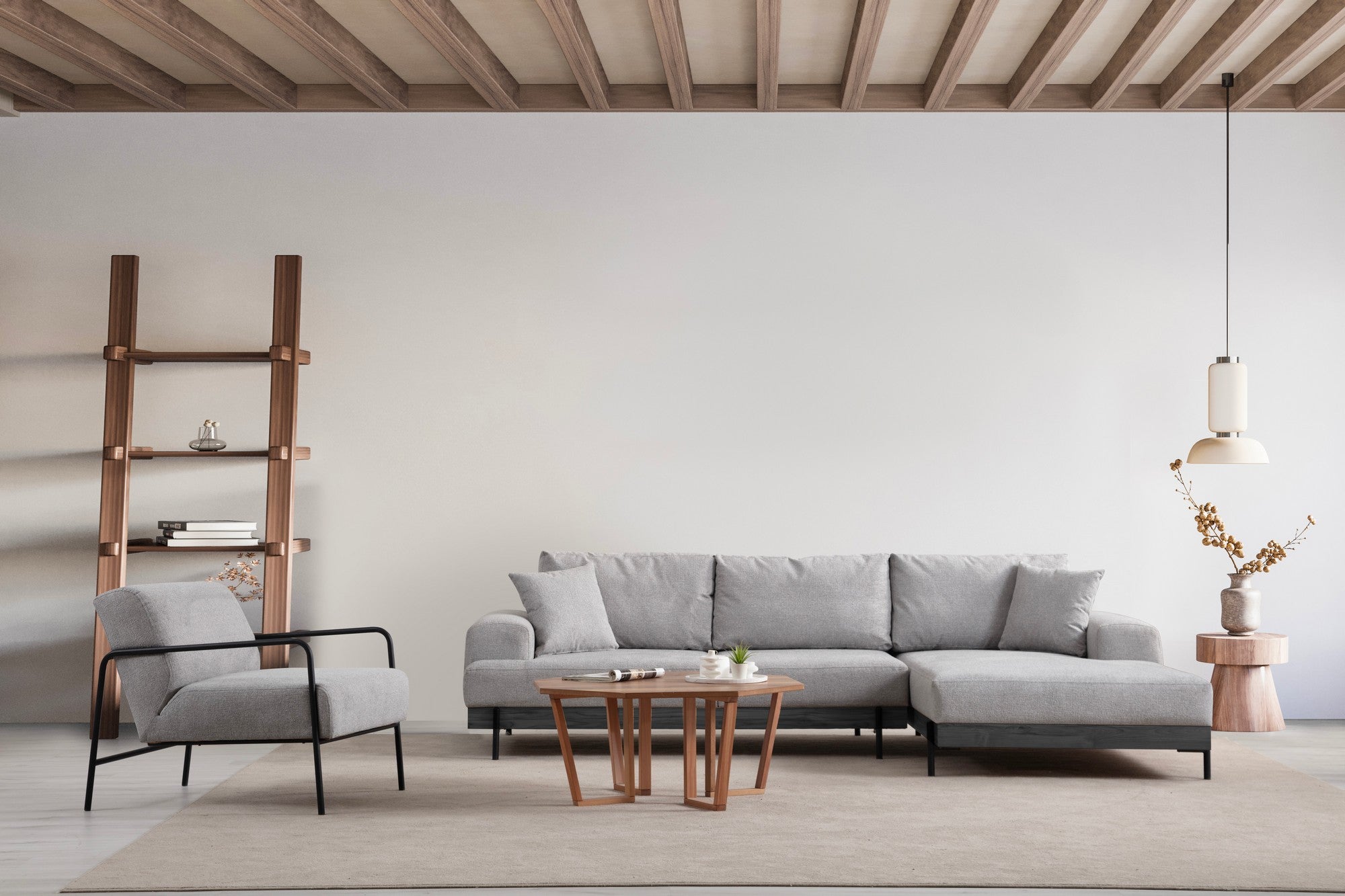 Sofá de canto elegante, cinza, 280 x 170 cm | Estrutura em madeira de faia e aglomerado, 100% poliéster, assento em espuma macia | Design moderno com pernas de metal, lavável a seco