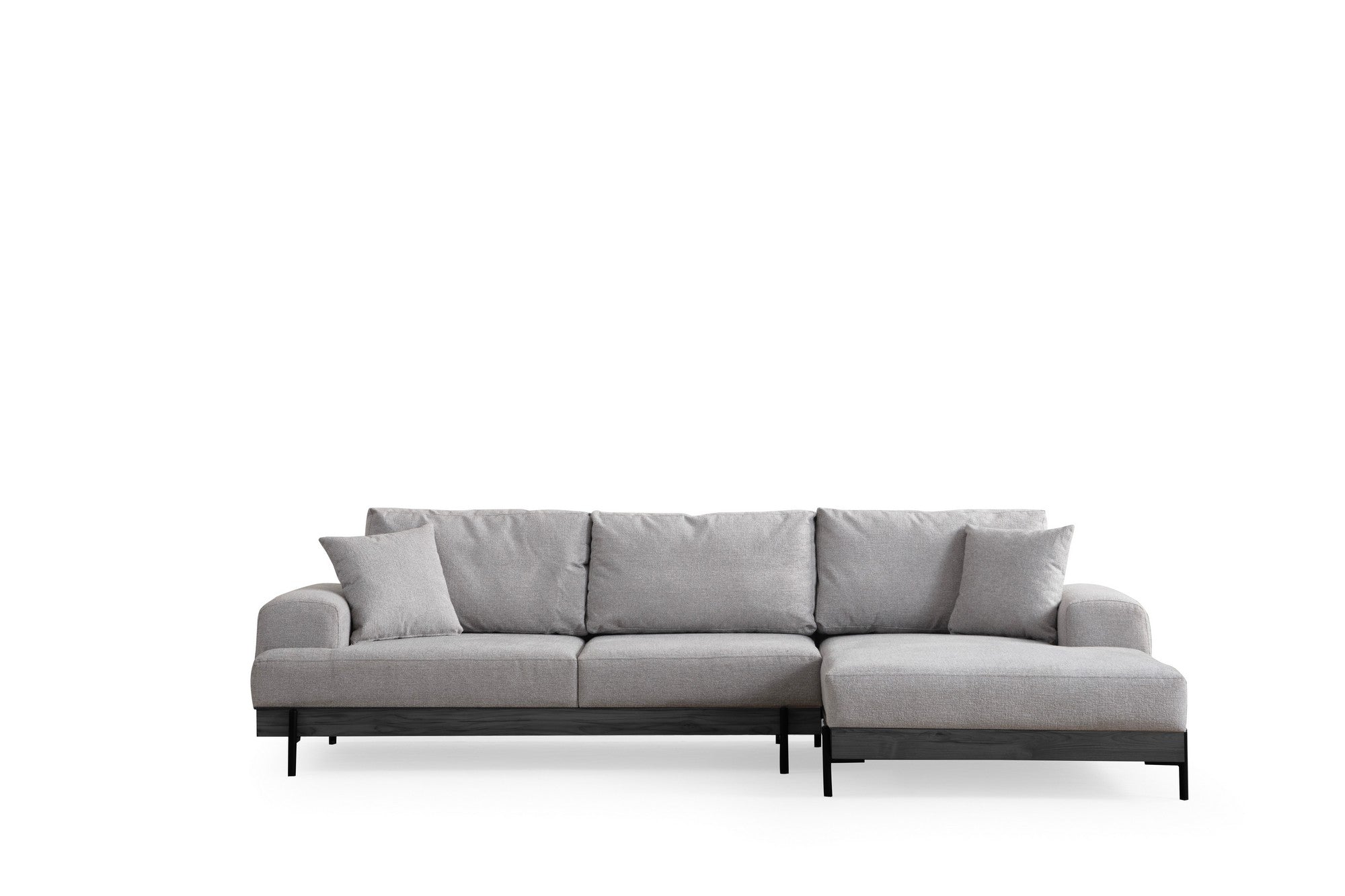 Sofá de canto elegante, cinza, 280 x 170 cm | Estrutura em madeira de faia e aglomerado, 100% poliéster, assento em espuma macia | Design moderno com pernas de metal, lavável a seco