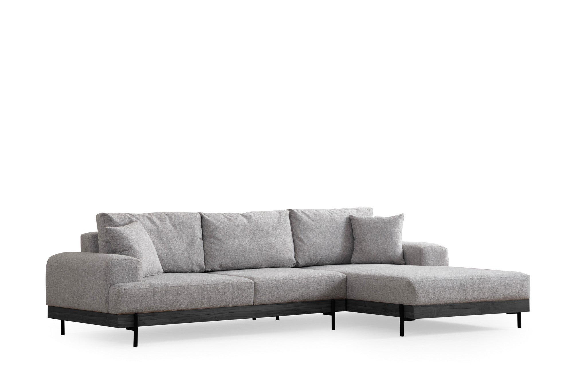 Sofá de canto elegante, cinza, 280 x 170 cm | Estrutura em madeira de faia e aglomerado, 100% poliéster, assento em espuma macia | Design moderno com pernas de metal, lavável a seco