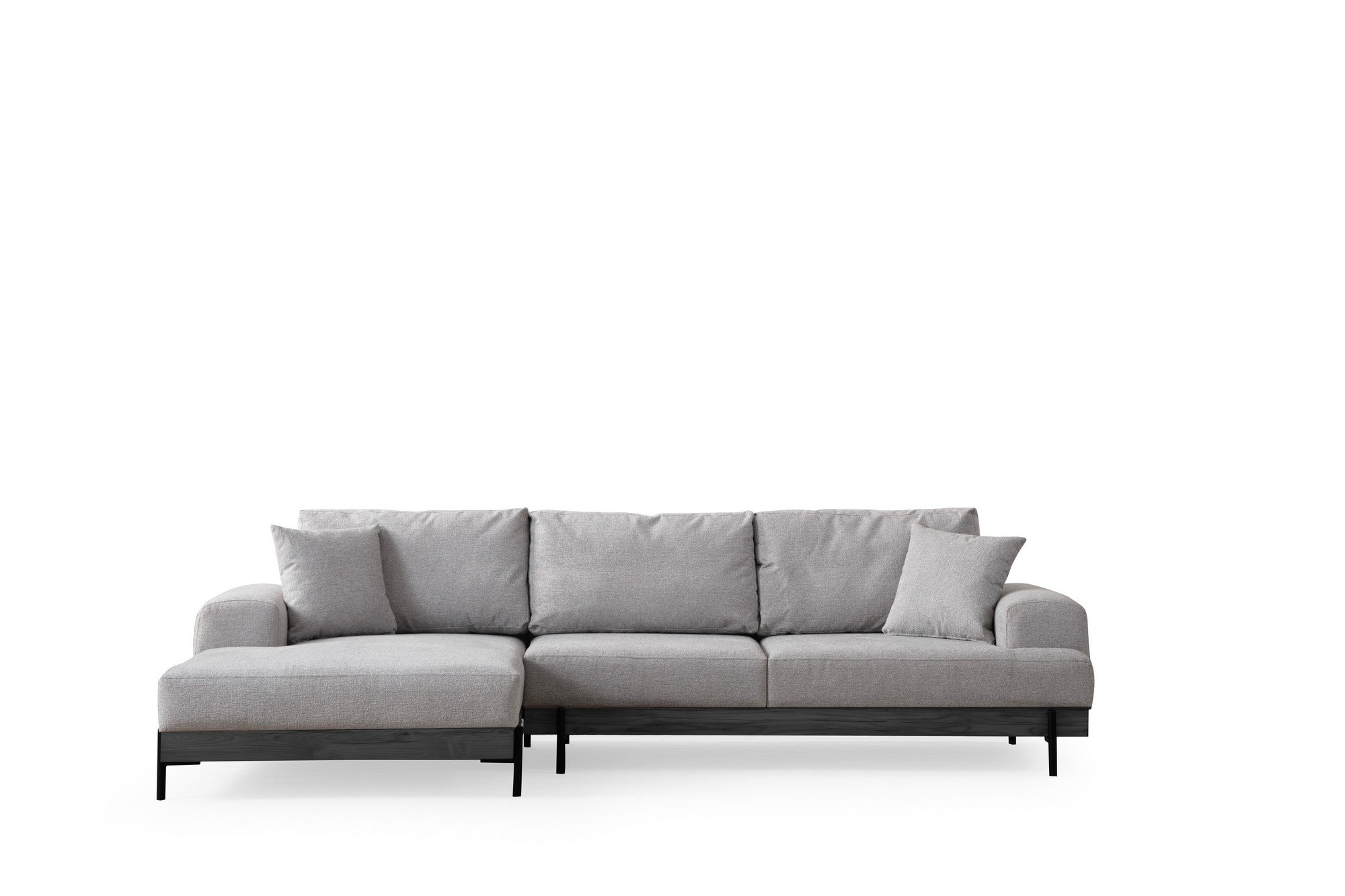 Sofá de canto elegante, cinza, 170 x 280 cm | Estrutura em madeira de faia e aglomerado, 100% poliéster, assento em espuma macia | Pés de metal, tecido lavável a seco, design moderno