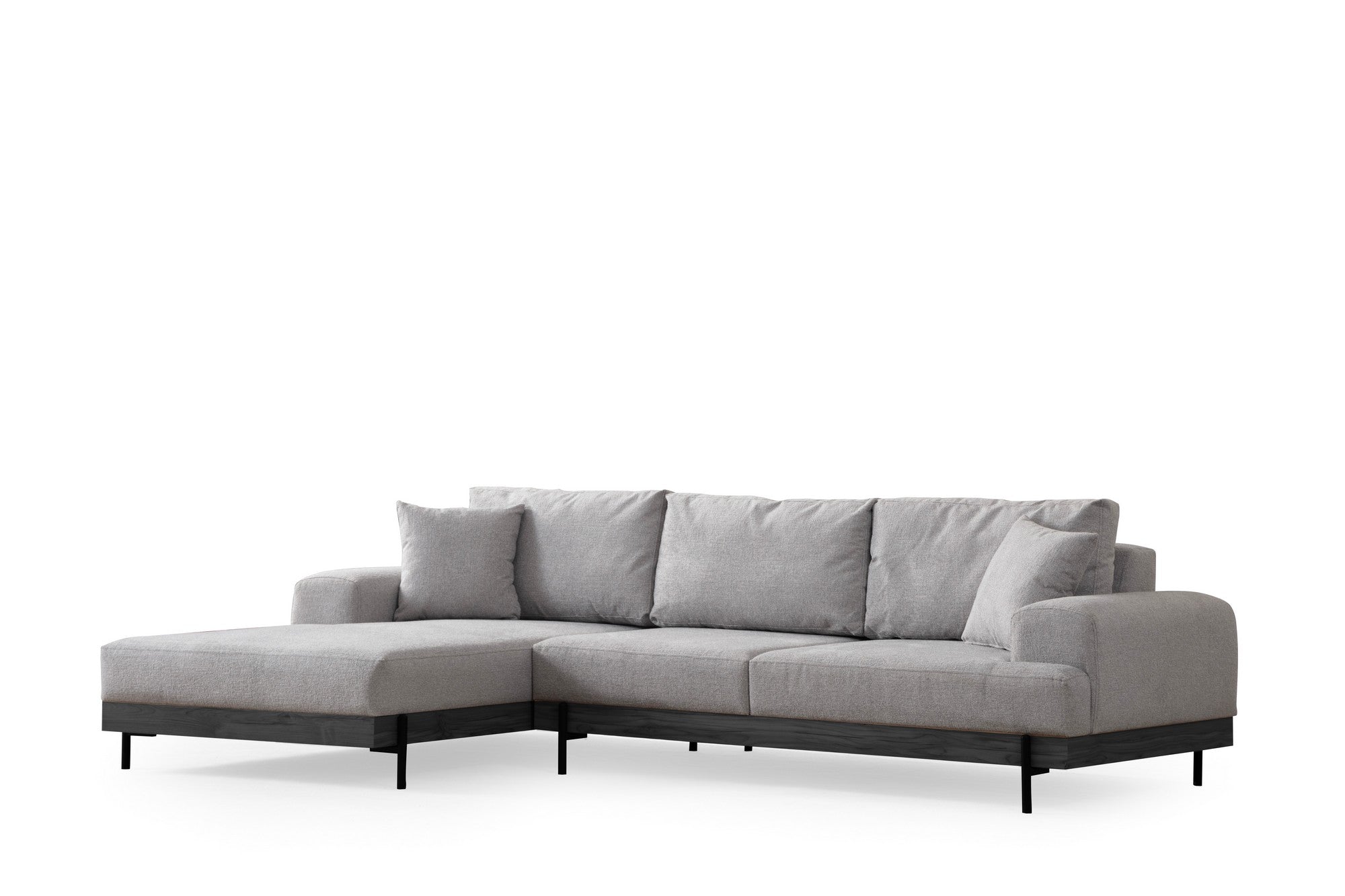 Sofá de canto elegante, cinza, 170 x 280 cm | Estrutura em madeira de faia e aglomerado, 100% poliéster, assento em espuma macia | Pés de metal, tecido lavável a seco, design moderno