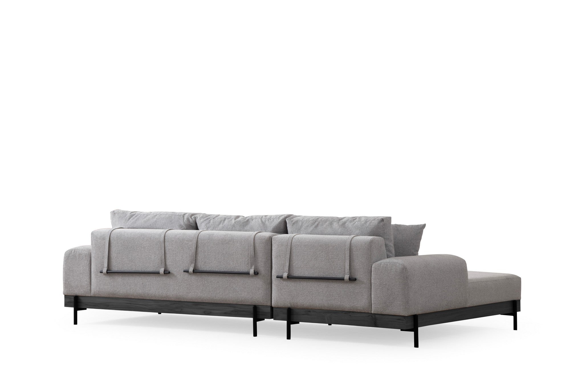 Sofá de canto elegante, cinza, 170 x 280 cm | Estrutura em madeira de faia e aglomerado, 100% poliéster, assento em espuma macia | Pés de metal, tecido lavável a seco, design moderno