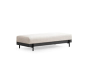 Puff elegante com estrutura de madeira de faia, 158x68x38 cm, espuma cinza macia e almofada de encosto portátil, pernas de metal, tecido lavável a seco, design branco moderno