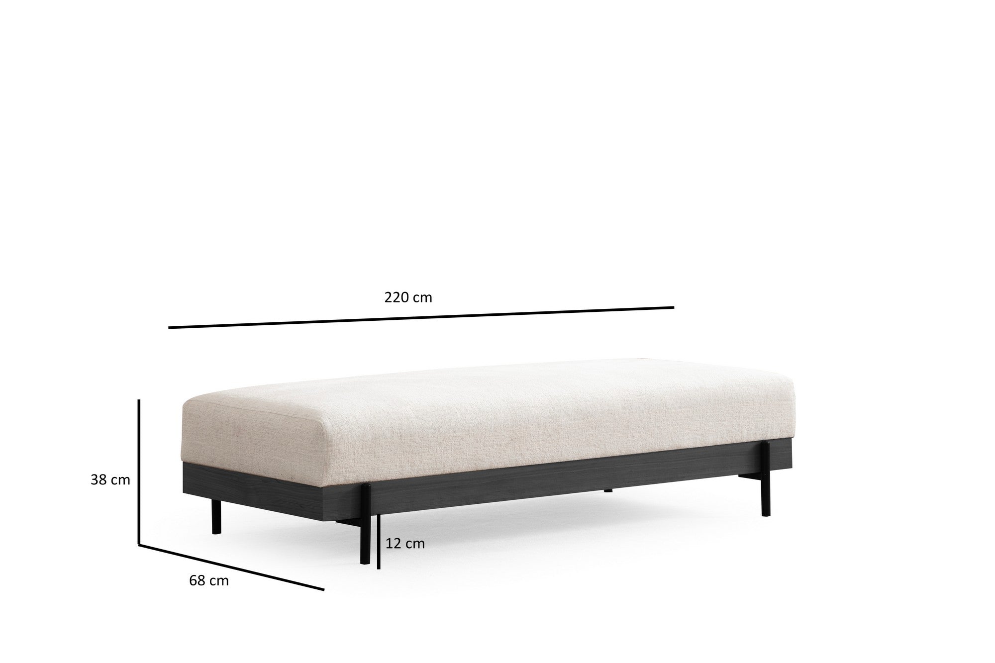 Puff elegante com estrutura de madeira de faia, 158x68x38 cm, espuma cinza macia e almofada de encosto portátil, pernas de metal, tecido lavável a seco, design branco moderno