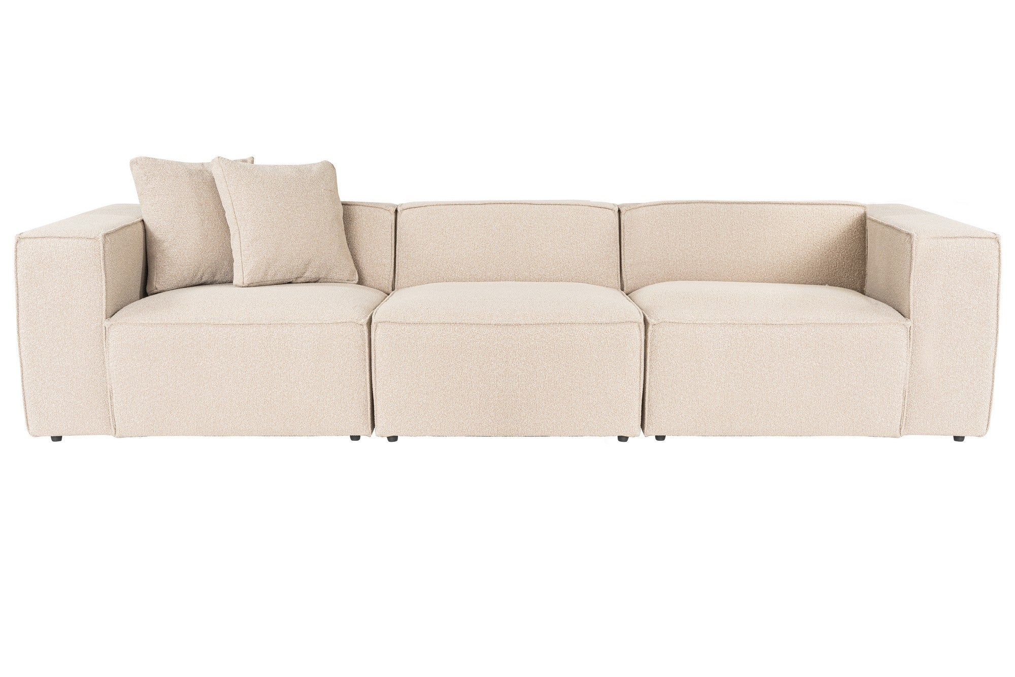 Sofá elegante de 3 lugares, cor pêssego, 303 cm | Estrutura 100% madeira de carpa, tecido 100% linho, espuma 32 DNS, inclui 2 almofadas | Perfeito para salas de estar modernas