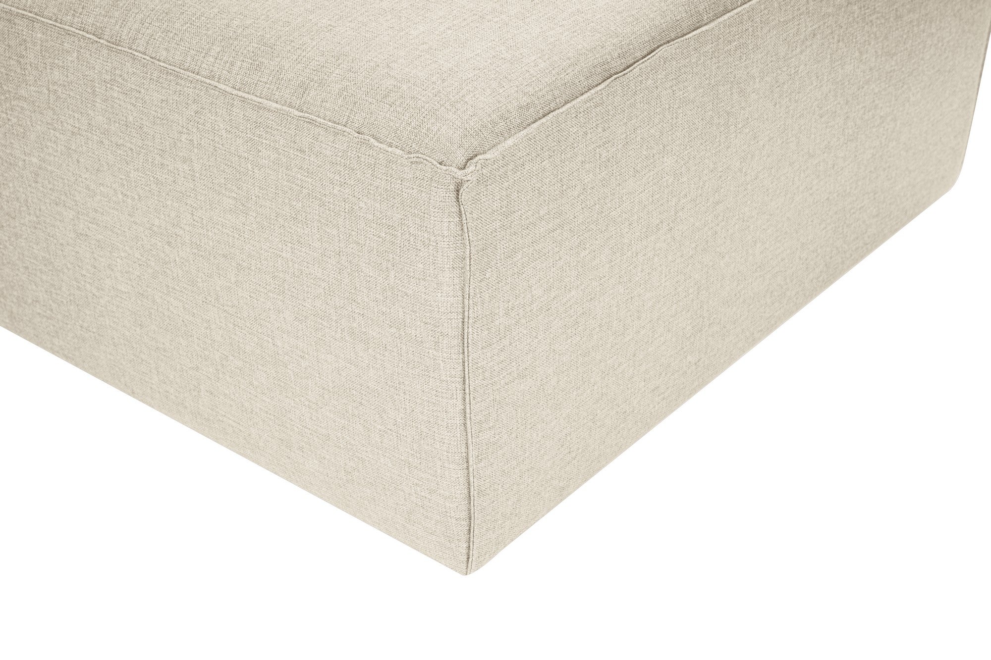 Sofá de canto elegante em cru, 297 cm x 190 cm x 66 cm | Estrutura 100% madeira de carpa, tecido 100% linho, espuma 32 DNS | Elegante e confortável para espaços de convivência modernos