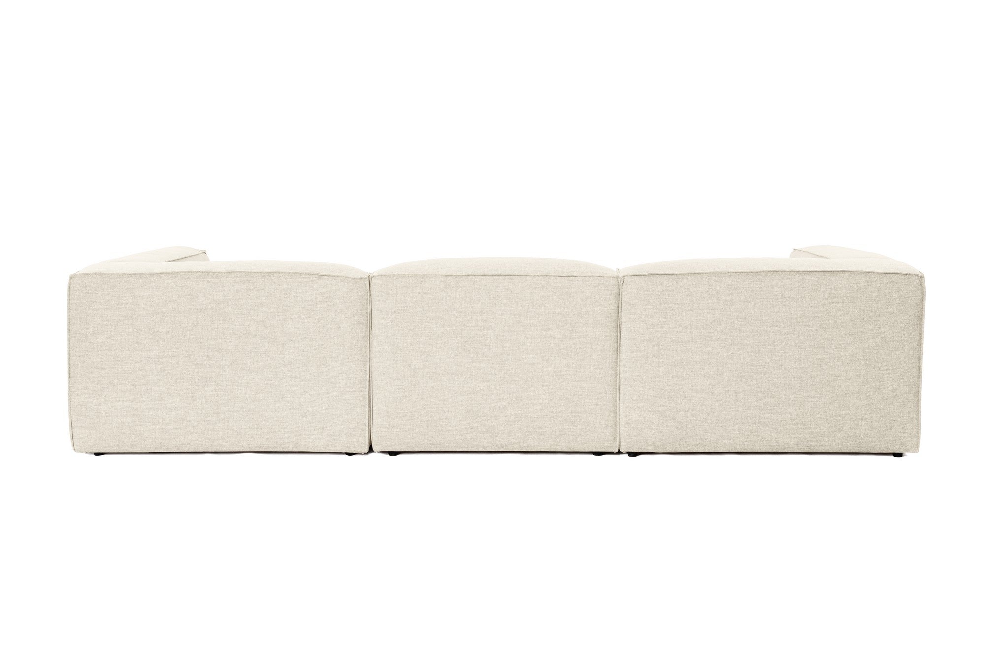 Sofá de canto elegante em cru, 297 cm x 190 cm x 66 cm | Estrutura 100% madeira de carpa, tecido 100% linho, espuma 32 DNS | Elegante e confortável para espaços de convivência modernos