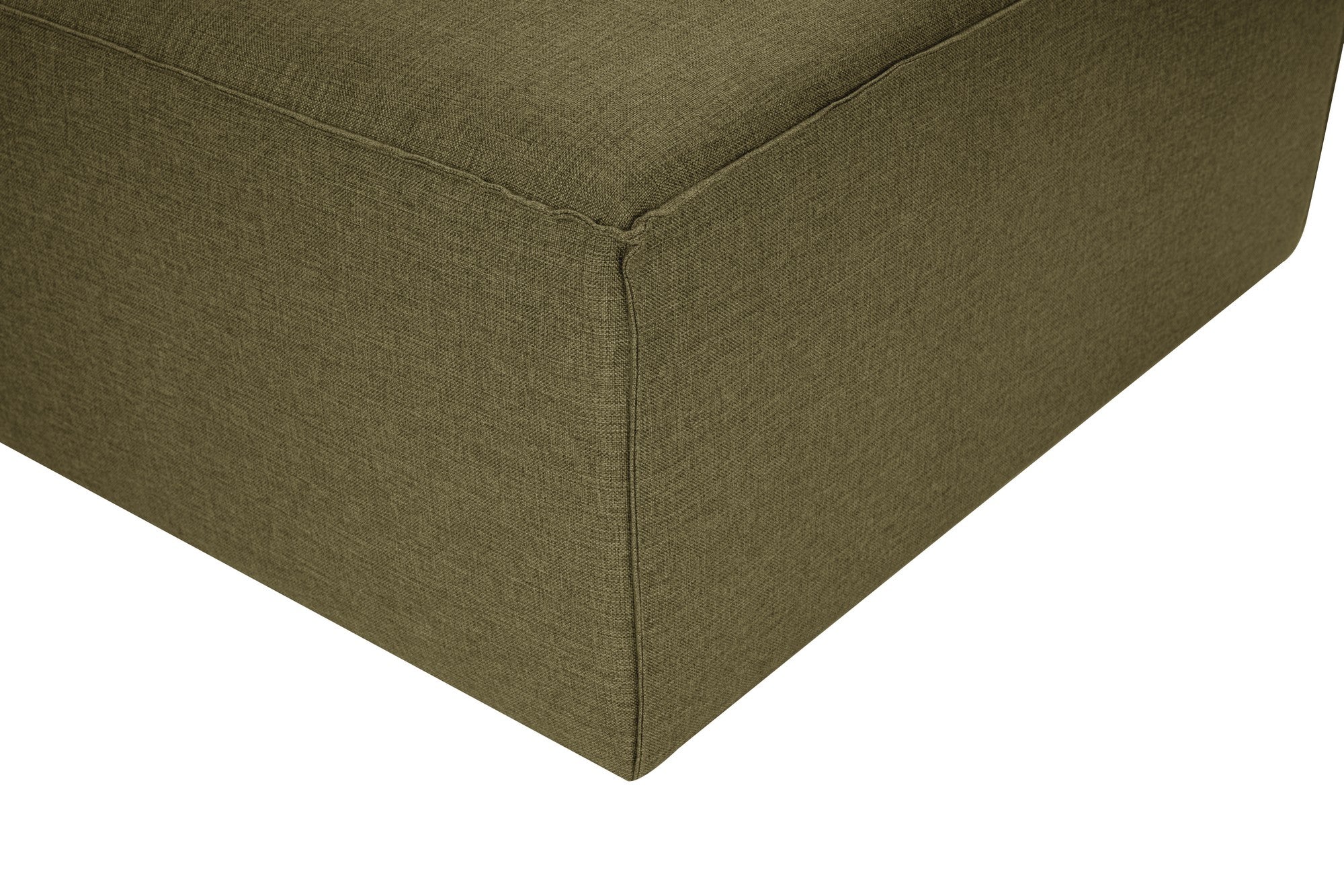 Sofá de canto elegante, verde, 296 cm de largura, tecido 100% linho, assentos de espuma DNS 32, estrutura de madeira de carpa, perfeito para salas de estar modernas e relaxamento