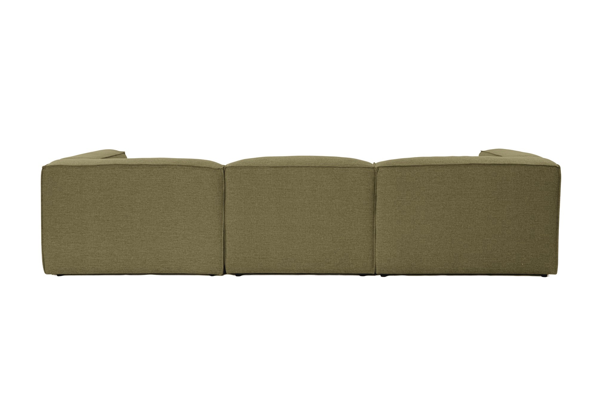 Sofá de canto elegante, verde, 296 cm de largura, tecido 100% linho, assentos de espuma DNS 32, estrutura de madeira de carpa, perfeito para salas de estar modernas e relaxamento