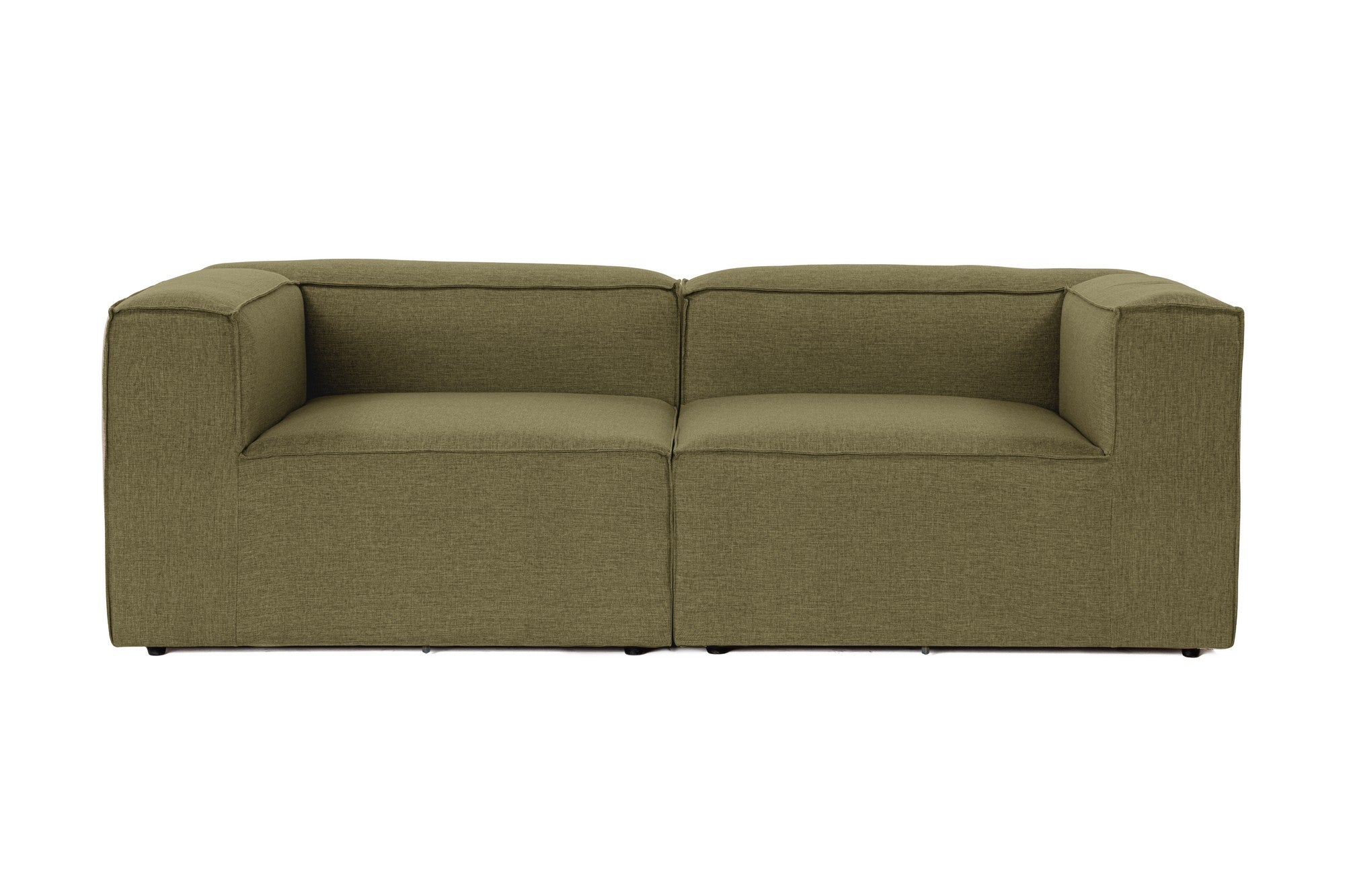 Sofá elegante de 2 lugares, linho verde, 214 x 105 x 66 cm | Estrutura 100% madeira de carpa, espuma 32 DNS, pernas de plástico | Perfeito para salas de estar modernas e relaxamento