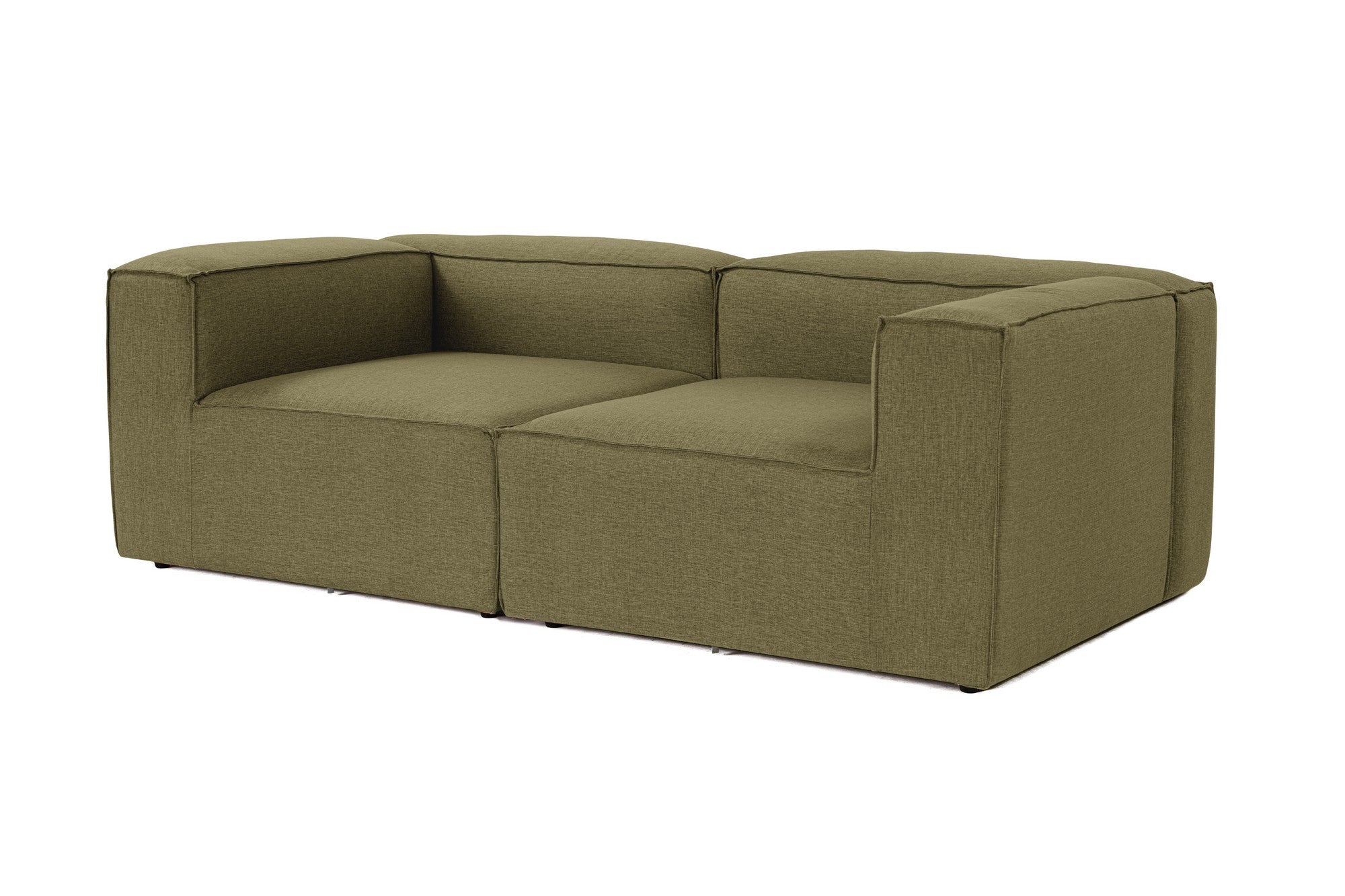 Sofá elegante de 2 lugares, linho verde, 214 x 105 x 66 cm | Estrutura 100% madeira de carpa, espuma 32 DNS, pernas de plástico | Perfeito para salas de estar modernas e relaxamento