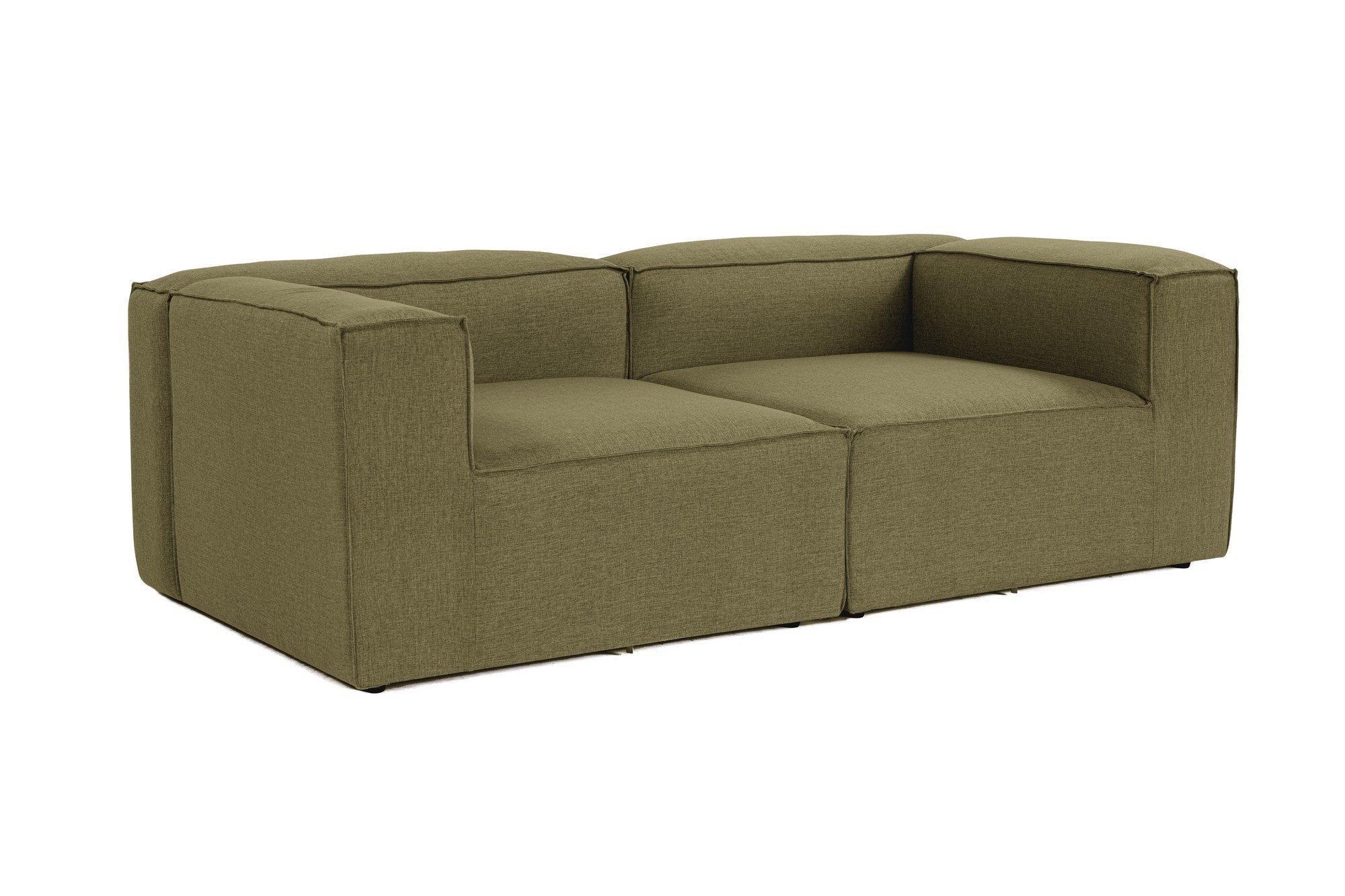 Sofá elegante de 2 lugares, linho verde, 214 x 105 x 66 cm | Estrutura 100% madeira de carpa, espuma 32 DNS, pernas de plástico | Perfeito para salas de estar modernas e relaxamento