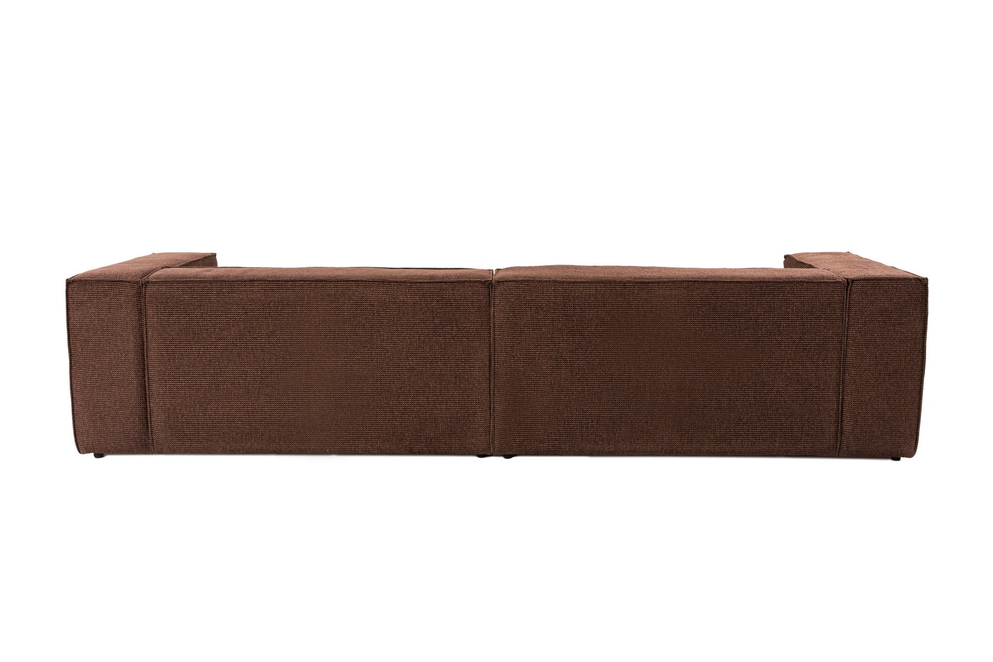 Sofá elegante de 4 lugares, tecido de linho marrom, 300 x 108 x 65 cm | Assentos de espuma DNS 32, pernas de plástico, inclui 2 almofadas | Perfeito para salas de estar modernas