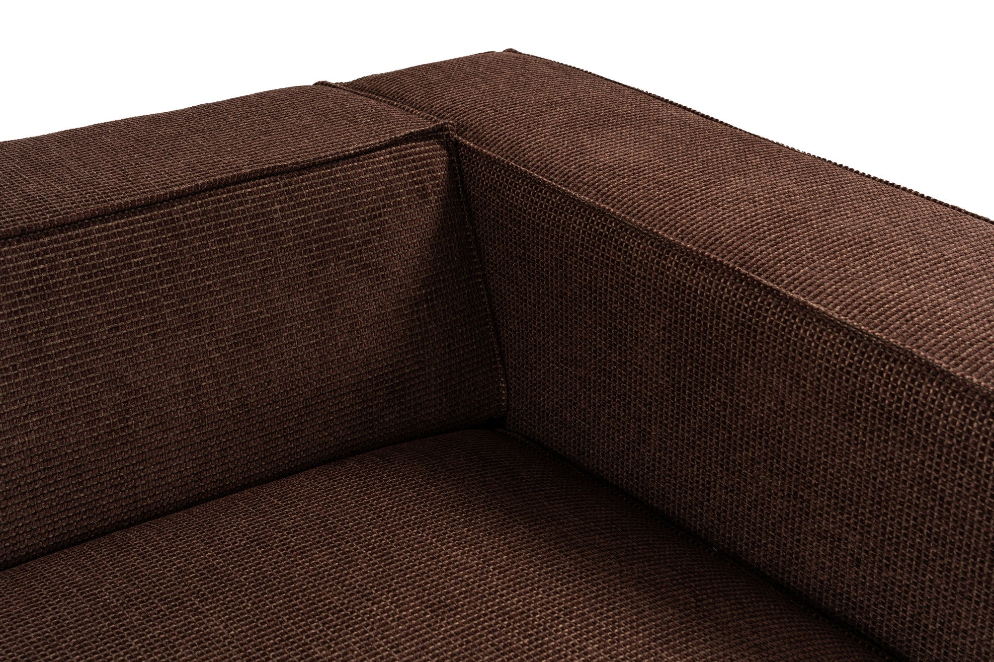 Sofá elegante de 4 lugares, tecido de linho marrom, 300 x 108 x 65 cm | Assentos de espuma DNS 32, pernas de plástico, inclui 2 almofadas | Perfeito para salas de estar modernas