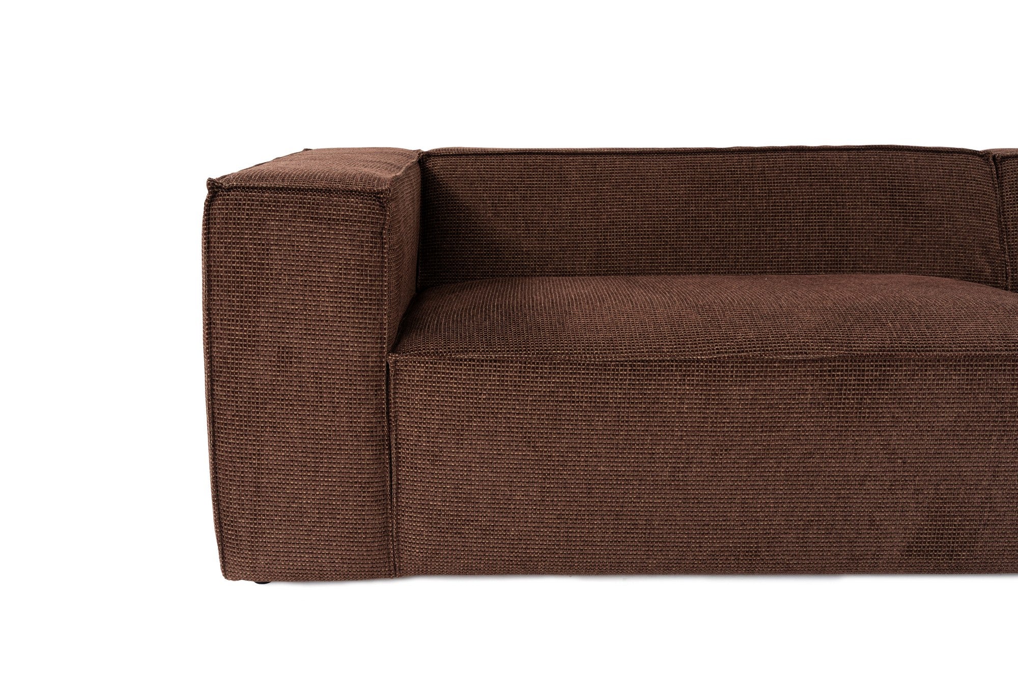 Sofá elegante de 4 lugares, tecido de linho marrom, 300 x 108 x 65 cm | Assentos de espuma DNS 32, pernas de plástico, inclui 2 almofadas | Perfeito para salas de estar modernas