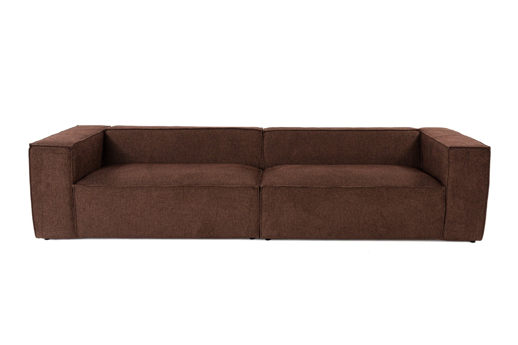 Sofá elegante de 4 lugares, tecido de linho marrom, 300 x 108 x 65 cm | Assentos de espuma DNS 32, pernas de plástico, inclui 2 almofadas | Perfeito para salas de estar modernas