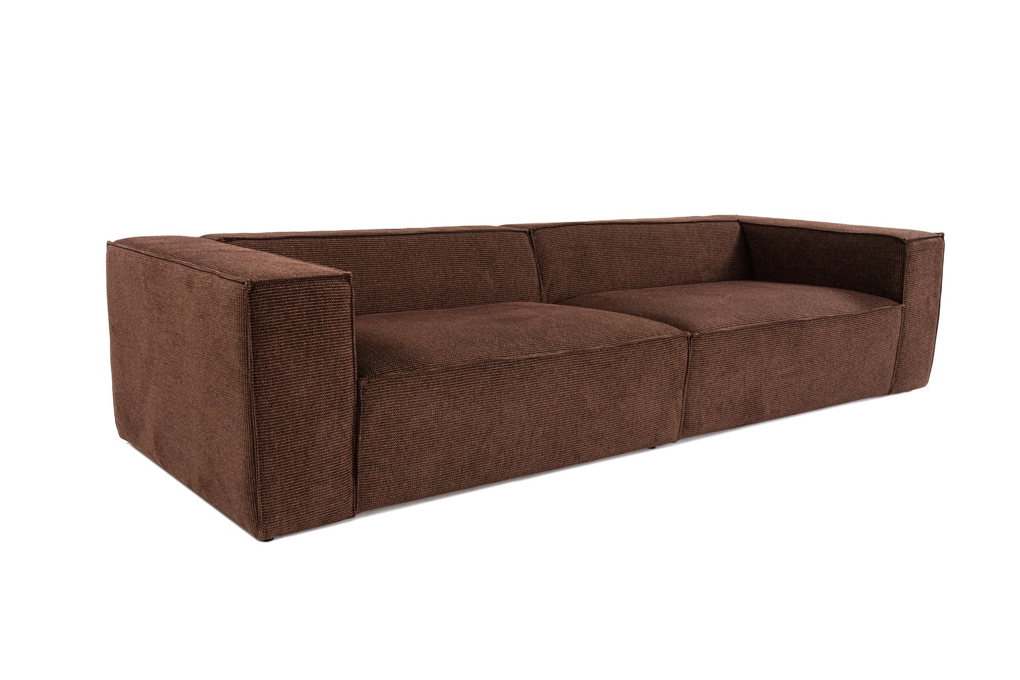 Sofá elegante de 4 lugares, tecido de linho marrom, 300 x 108 x 65 cm | Assentos de espuma DNS 32, pernas de plástico, inclui 2 almofadas | Perfeito para salas de estar modernas