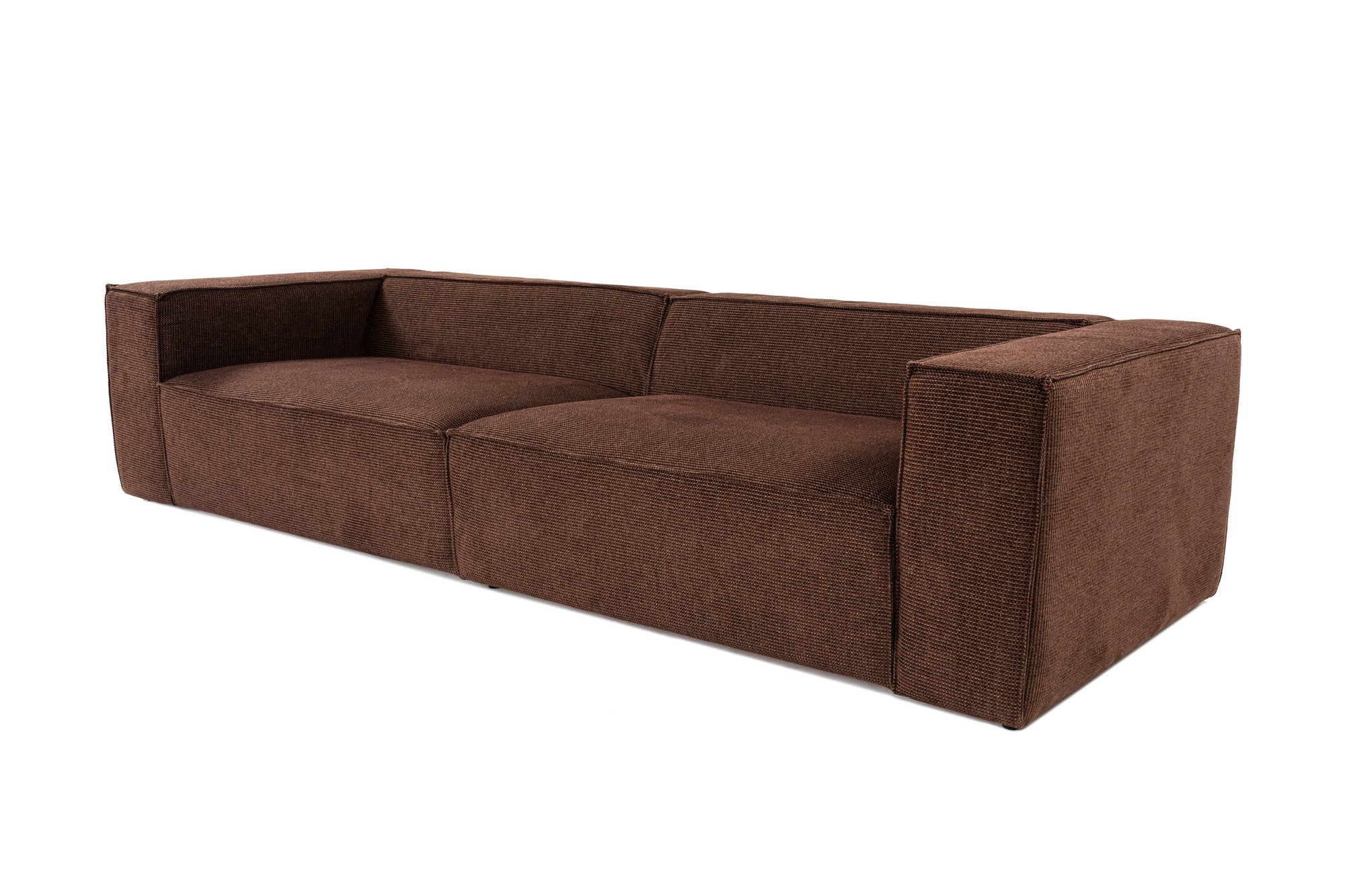 Sofá elegante de 4 lugares, tecido de linho marrom, 300 x 108 x 65 cm | Assentos de espuma DNS 32, pernas de plástico, inclui 2 almofadas | Perfeito para salas de estar modernas