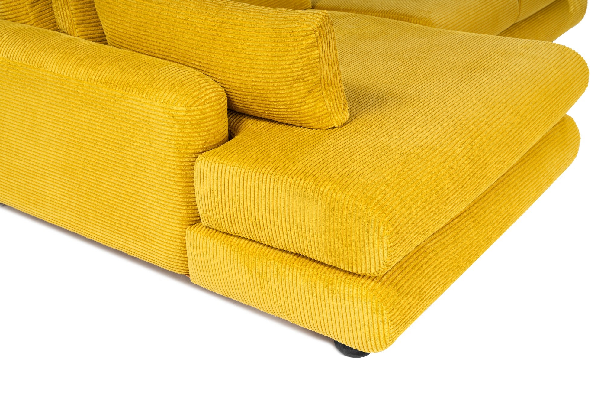 Sofá de canto elegante verde-oliva, 330 cm | Estrutura em madeira de faia e aglomerado, 100% poliéster, espuma 28 DNS | Almofadas portáteis, design elegante para uma vida moderna