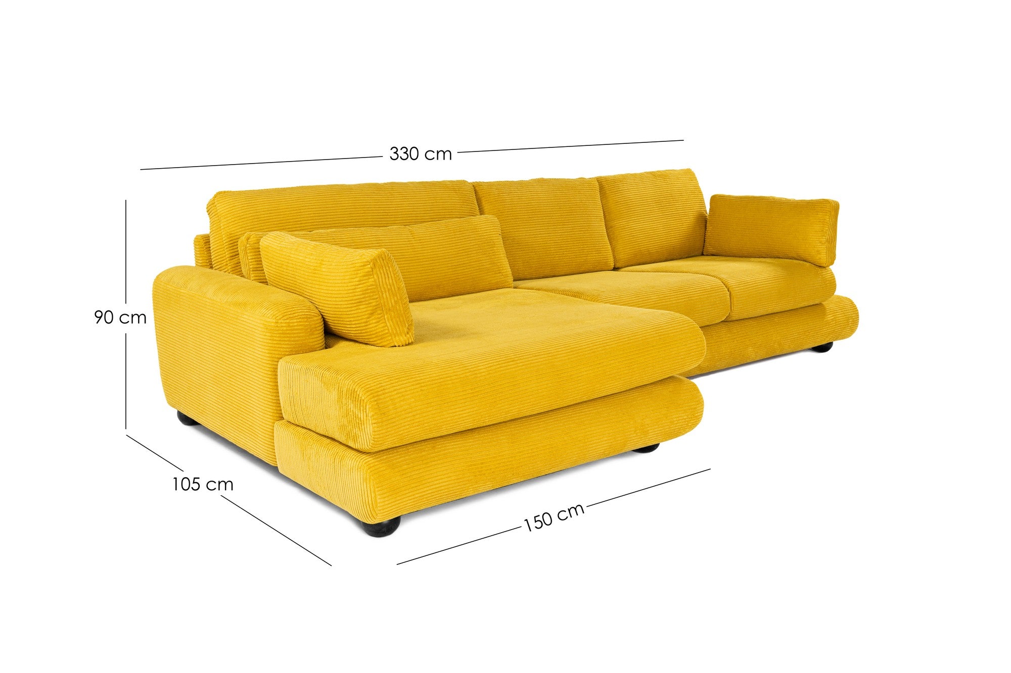 Sofá de canto elegante verde-oliva, 330 cm | Estrutura em madeira de faia e aglomerado, 100% poliéster, espuma 28 DNS | Almofadas portáteis, design elegante para uma vida moderna
