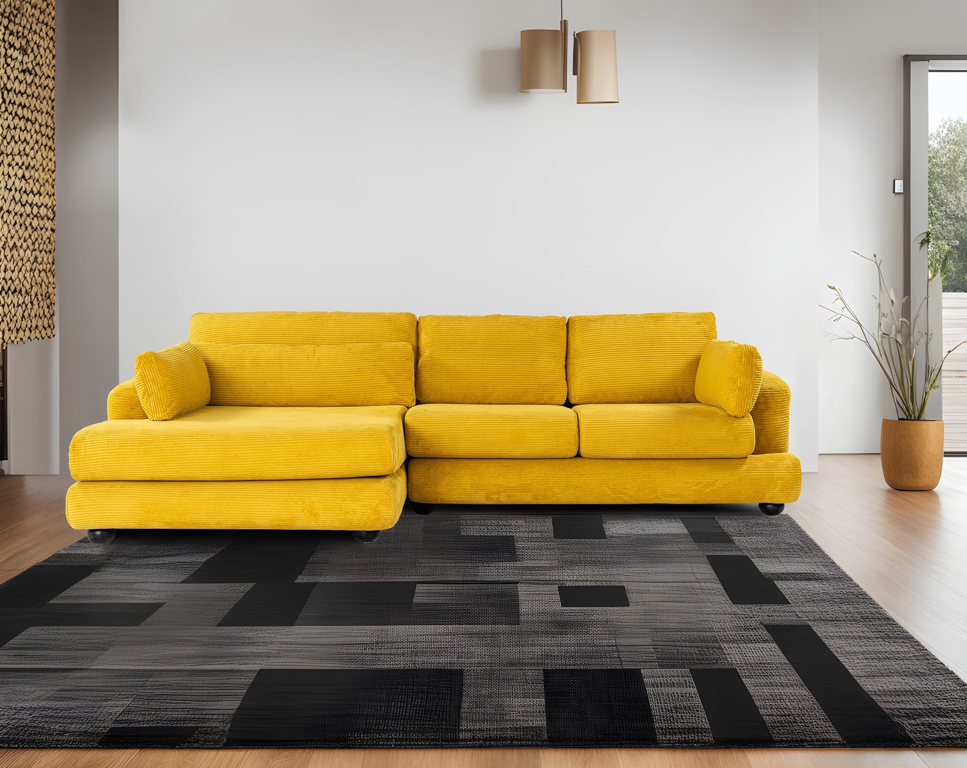 Sofá de canto elegante verde-oliva, 330 cm | Estrutura em madeira de faia e aglomerado, 100% poliéster, espuma 28 DNS | Almofadas portáteis, design elegante para uma vida moderna