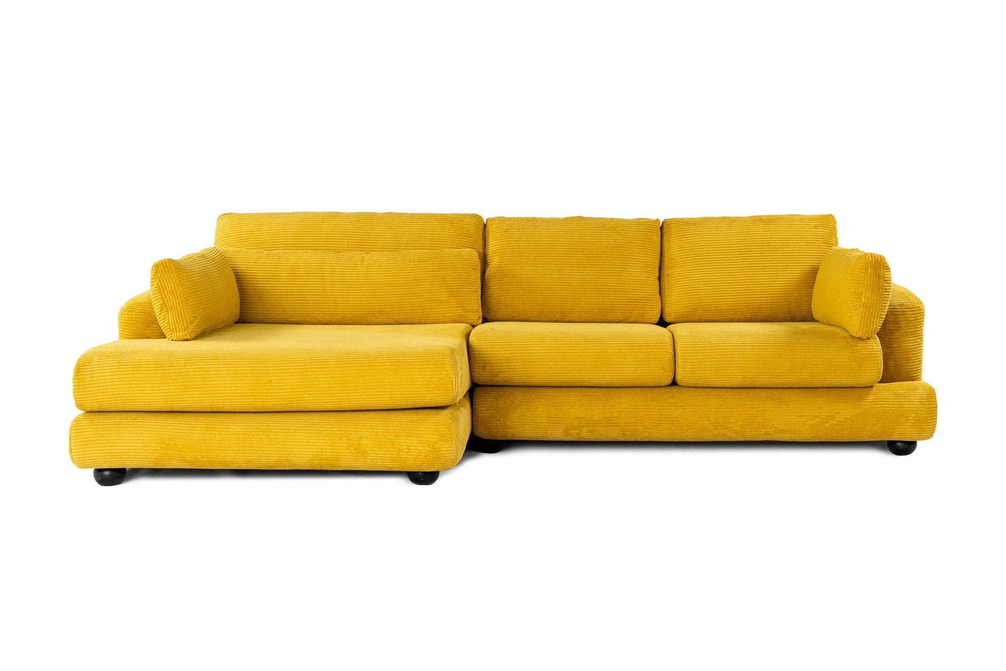 Sofá de canto elegante verde-oliva, 330 cm | Estrutura em madeira de faia e aglomerado, 100% poliéster, espuma 28 DNS | Almofadas portáteis, design elegante para uma vida moderna