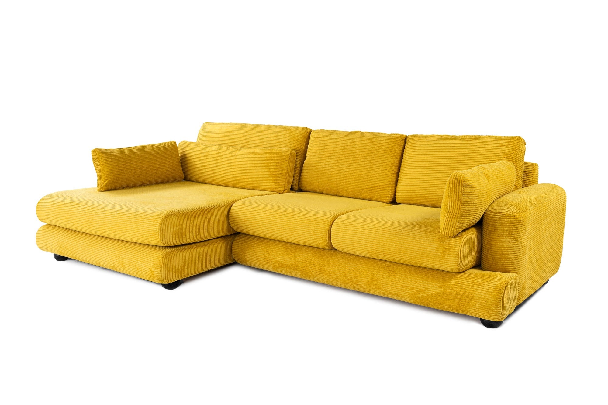 Sofá de canto elegante verde-oliva, 330 cm | Estrutura em madeira de faia e aglomerado, 100% poliéster, espuma 28 DNS | Almofadas portáteis, design elegante para uma vida moderna