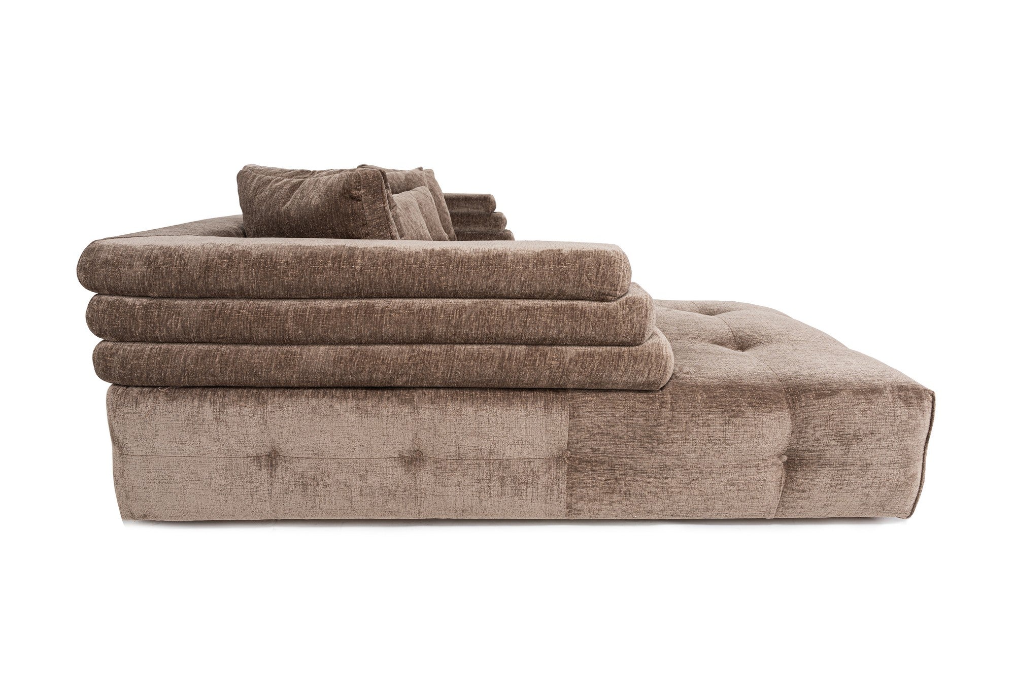 Sofá de canto elegante, tecido cinza, 303 x 190 cm | Estrutura em madeira de faia e aglomerado, espuma 28 DNS, almofadas fixas | Perfeito para salas de estar modernas