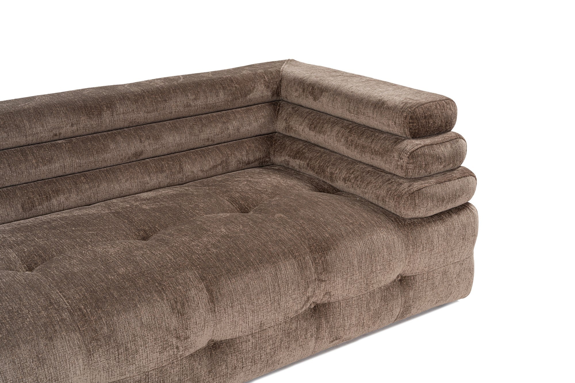 Sofá de canto elegante, tecido cinza, 303 x 190 cm | Estrutura em madeira de faia e aglomerado, espuma 28 DNS, almofadas fixas | Perfeito para salas de estar modernas