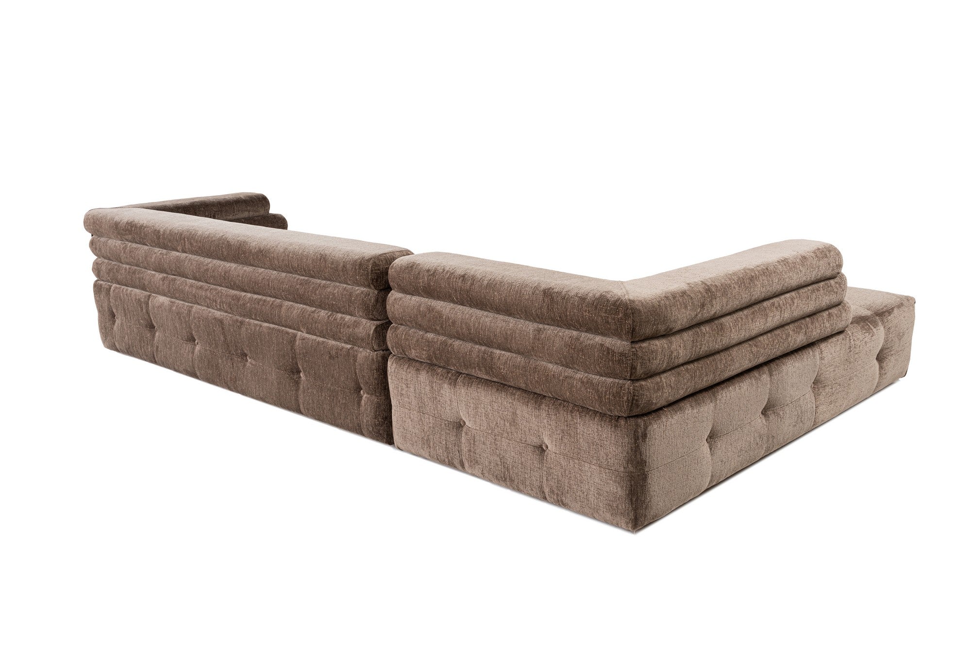 Sofá de canto elegante, tecido cinza, 303 x 190 cm | Estrutura em madeira de faia e aglomerado, espuma 28 DNS, almofadas fixas | Perfeito para salas de estar modernas