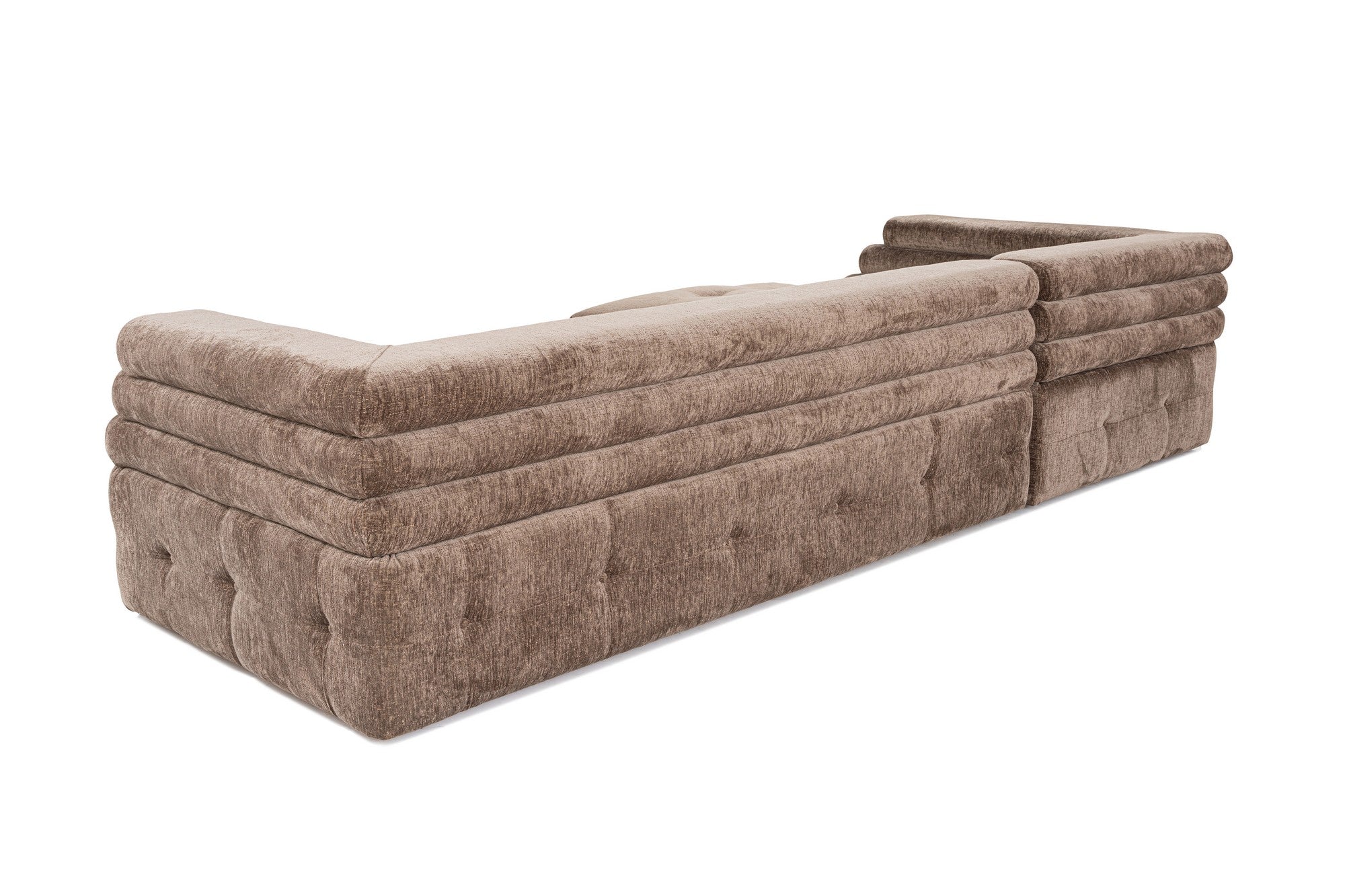 Sofá de canto elegante, tecido cinza, 303 x 190 cm | Estrutura em madeira de faia e aglomerado, espuma 28 DNS, almofadas fixas | Perfeito para salas de estar modernas