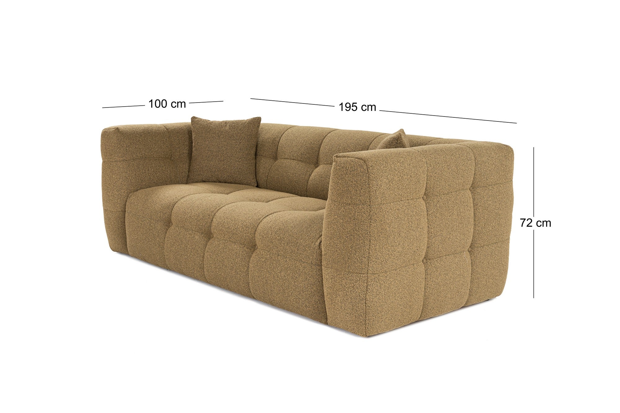 Sofá elegante de 2 lugares, cáqui, 195 x 100 x 72 cm | Estrutura em madeira de faia e aglomerado, 100% poliéster, espuma 28 DNS | Almofadas fixas, tecido fácil de limpar, design moderno