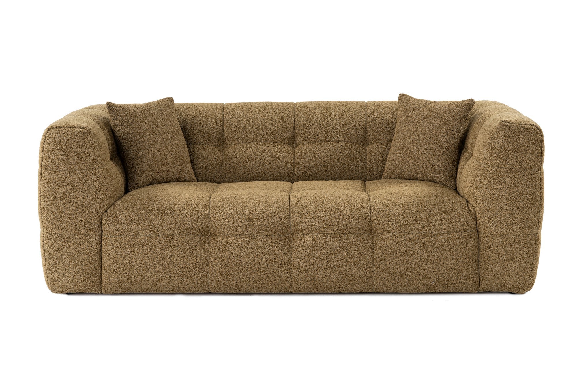 Sofá elegante de 2 lugares, cáqui, 195 x 100 x 72 cm | Estrutura em madeira de faia e aglomerado, 100% poliéster, espuma 28 DNS | Almofadas fixas, tecido fácil de limpar, design moderno