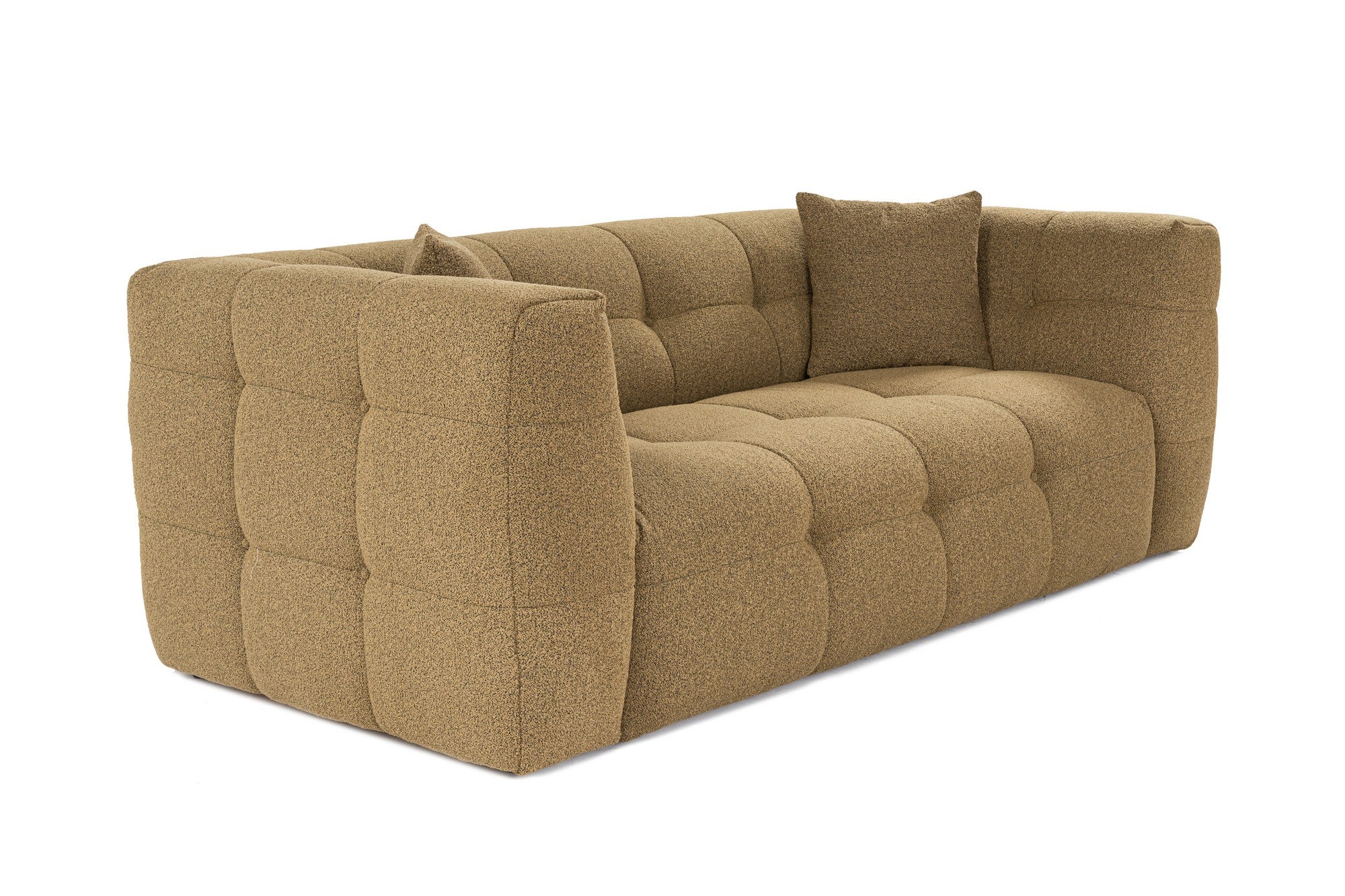 Sofá elegante de 2 lugares, cáqui, 195 x 100 x 72 cm | Estrutura em madeira de faia e aglomerado, 100% poliéster, espuma 28 DNS | Almofadas fixas, tecido fácil de limpar, design moderno