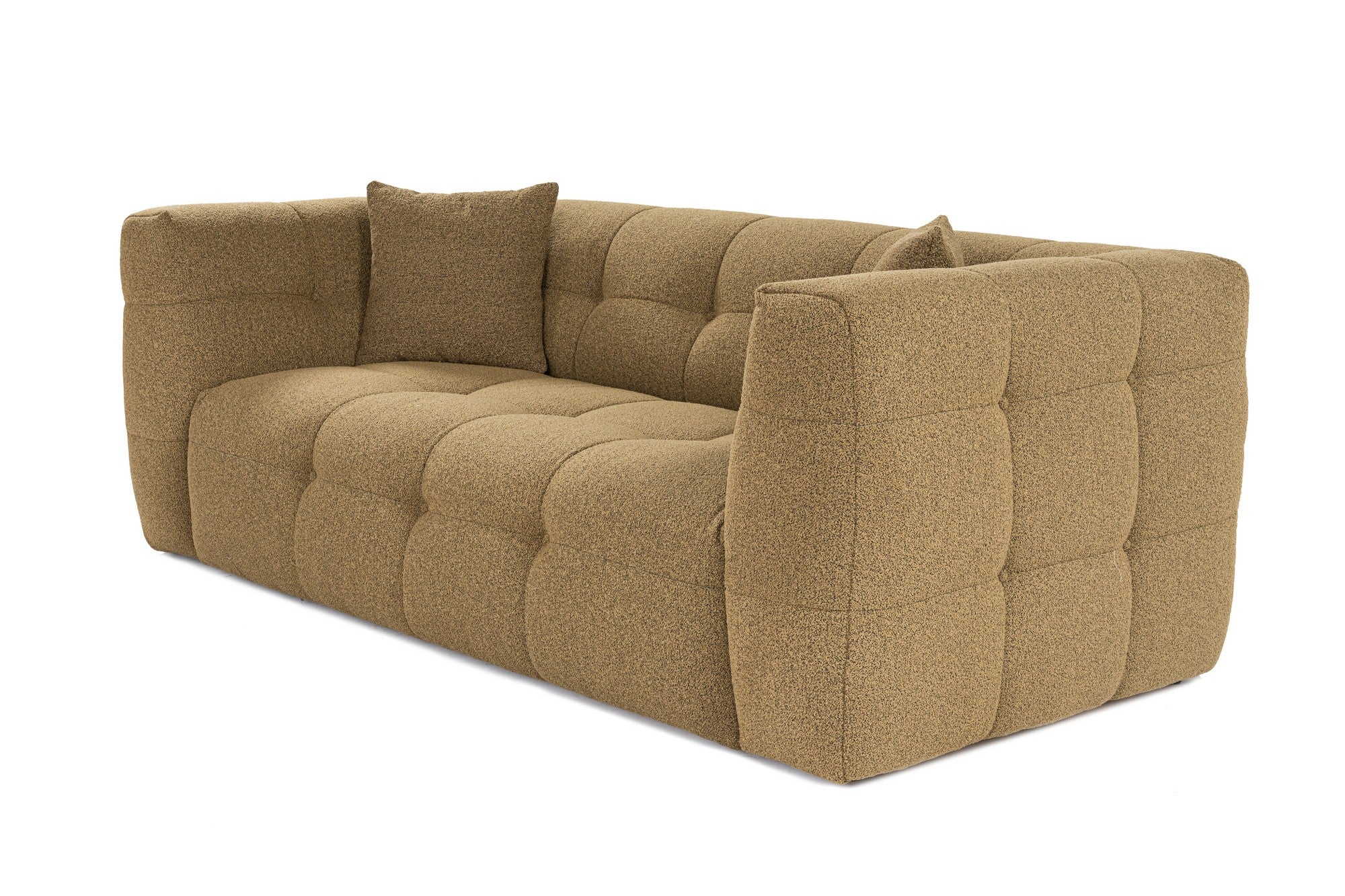 Sofá elegante de 2 lugares, cáqui, 195 x 100 x 72 cm | Estrutura em madeira de faia e aglomerado, 100% poliéster, espuma 28 DNS | Almofadas fixas, tecido fácil de limpar, design moderno