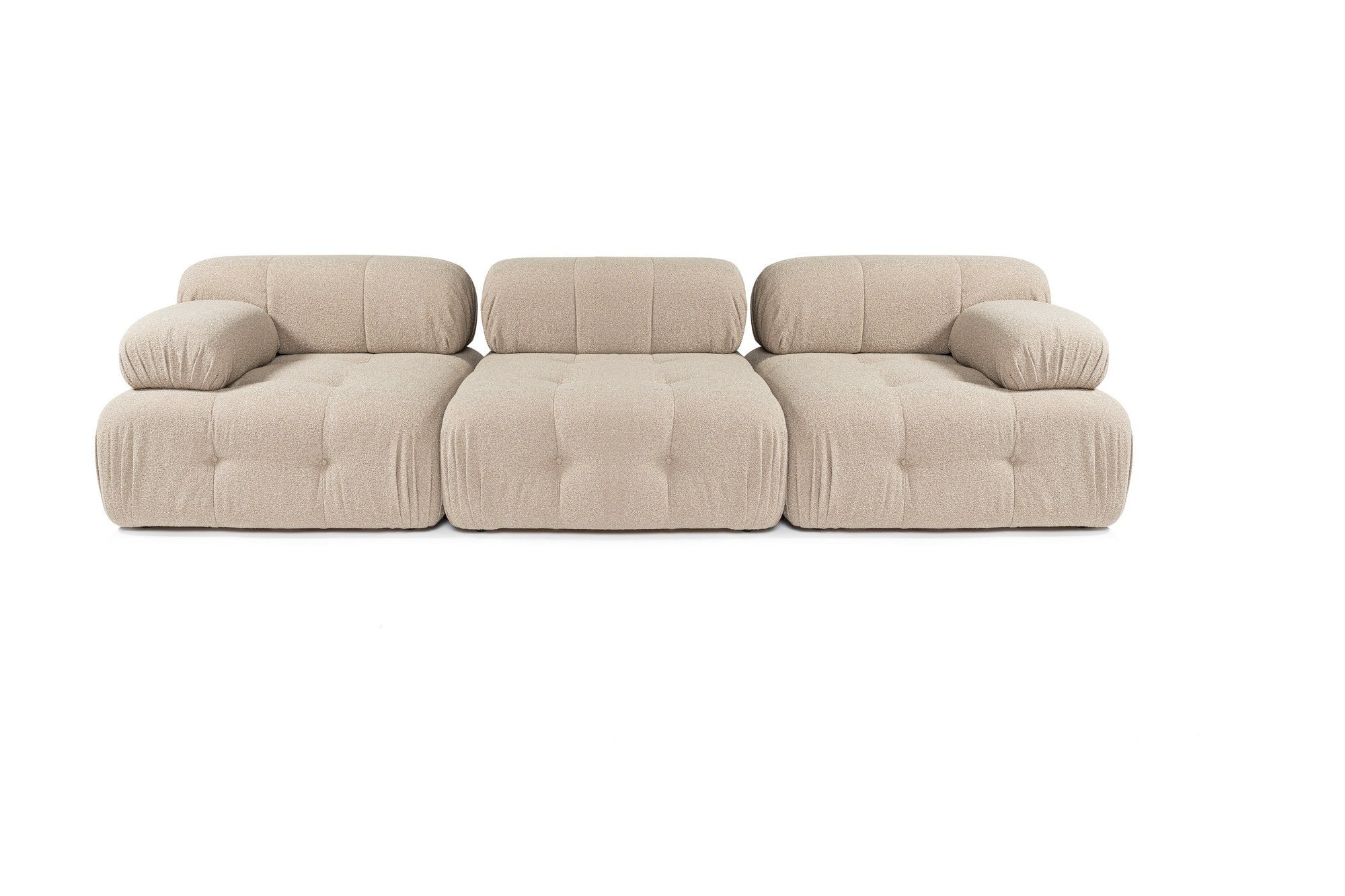 Sofá elegante de 3 lugares, cor pêssego, 300 x 100 x 80 cm | Estrutura em madeira de faia e aglomerado, 100% poliéster, lavável a seco | Sistema confortável de espuma e molas