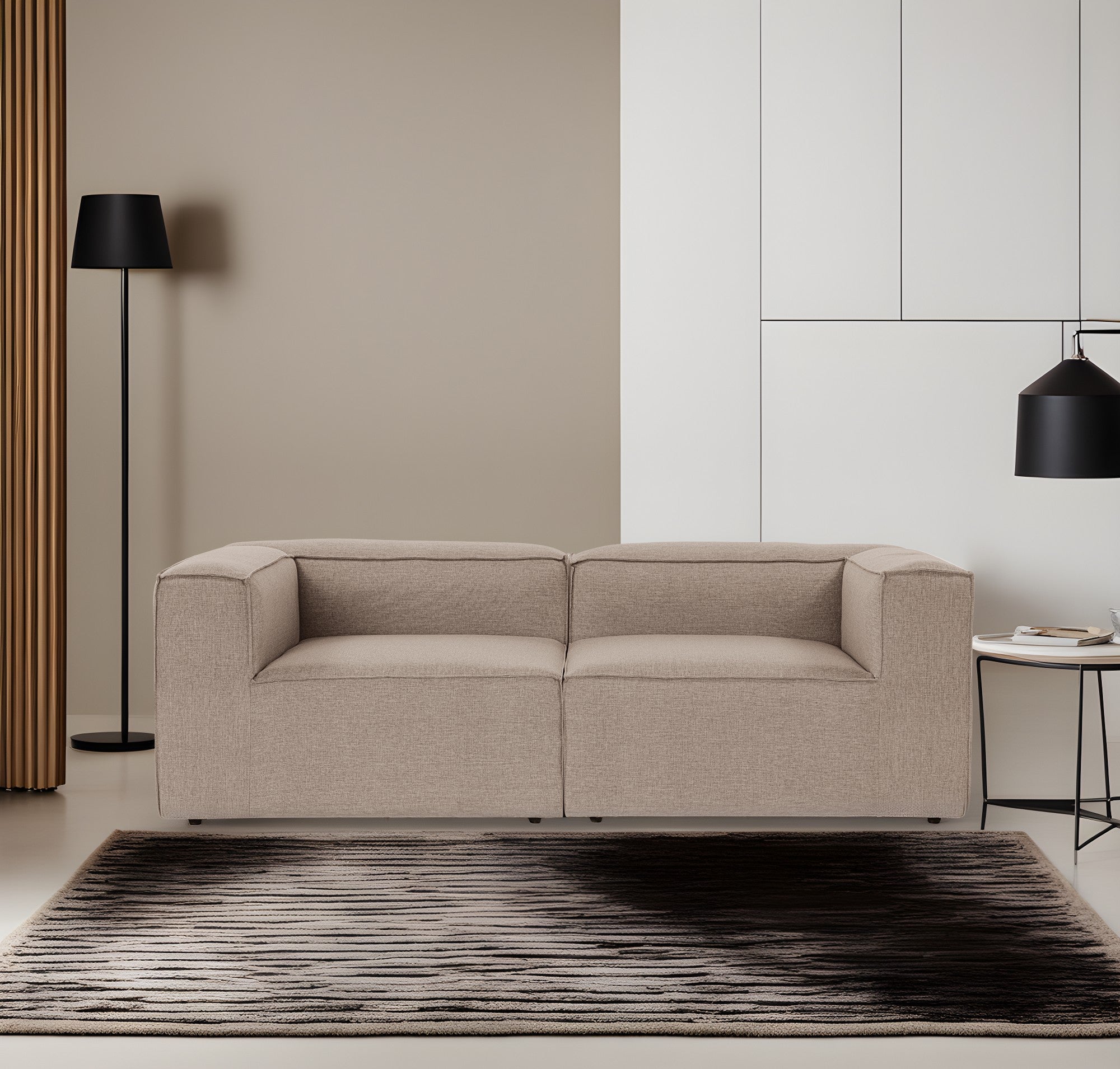 Sofá elegante de 2 lugares, tecido de linho marrom, 214 x 105 x 66 cm | Estrutura 100% madeira de carpa, espuma 32 DNS, pernas de plástico | Perfeito para salas de estar modernas