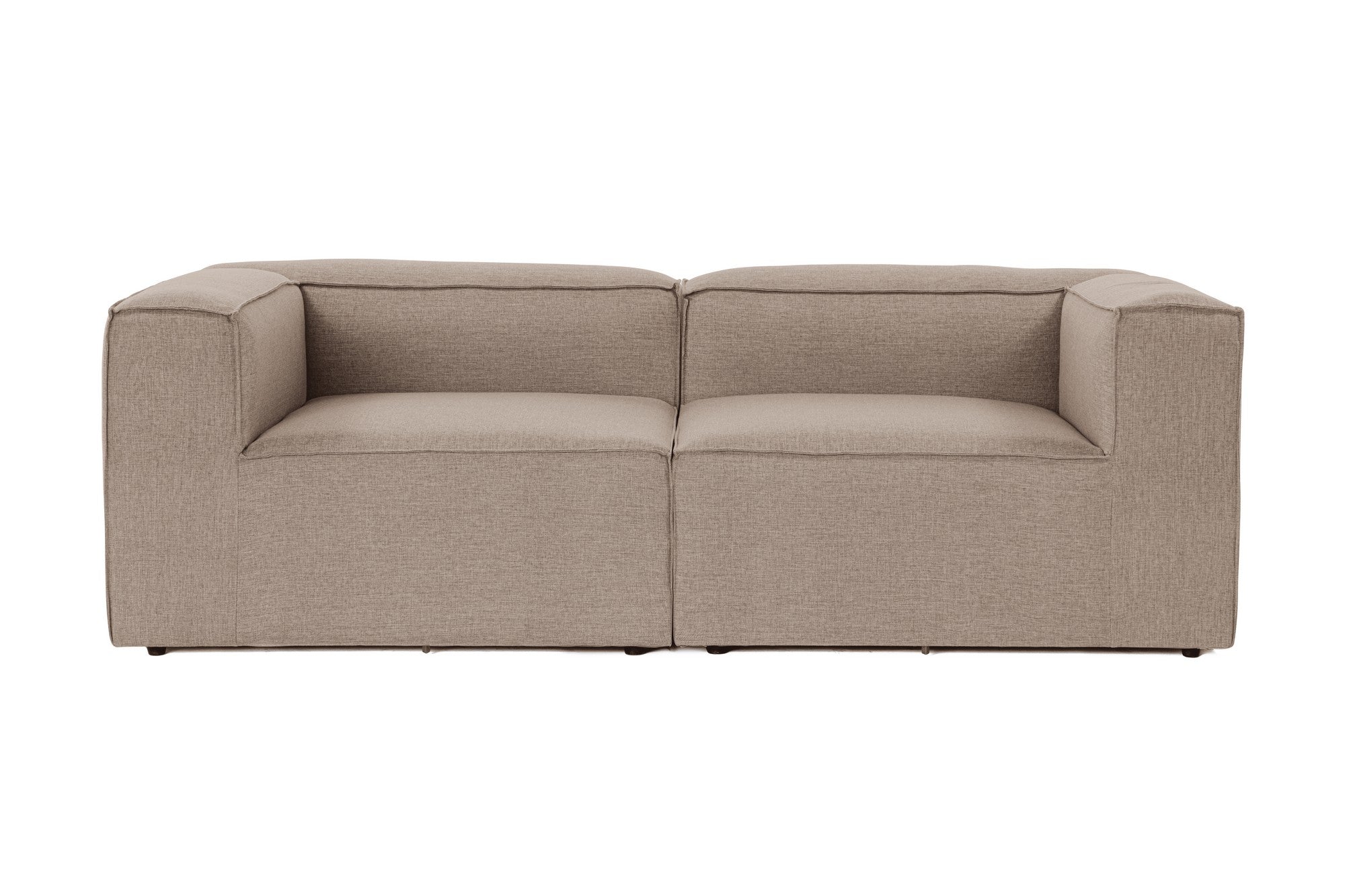 Sofá elegante de 2 lugares, tecido de linho marrom, 214 x 105 x 66 cm | Estrutura 100% madeira de carpa, espuma 32 DNS, pernas de plástico | Perfeito para salas de estar modernas