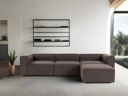 Sofá de canto elegante em marrom escuro, 296 cm | Estrutura 100% madeira de carpa, tecido 100% linho, espuma 32 DNS | Perfeito para salas de estar modernas e relaxamento