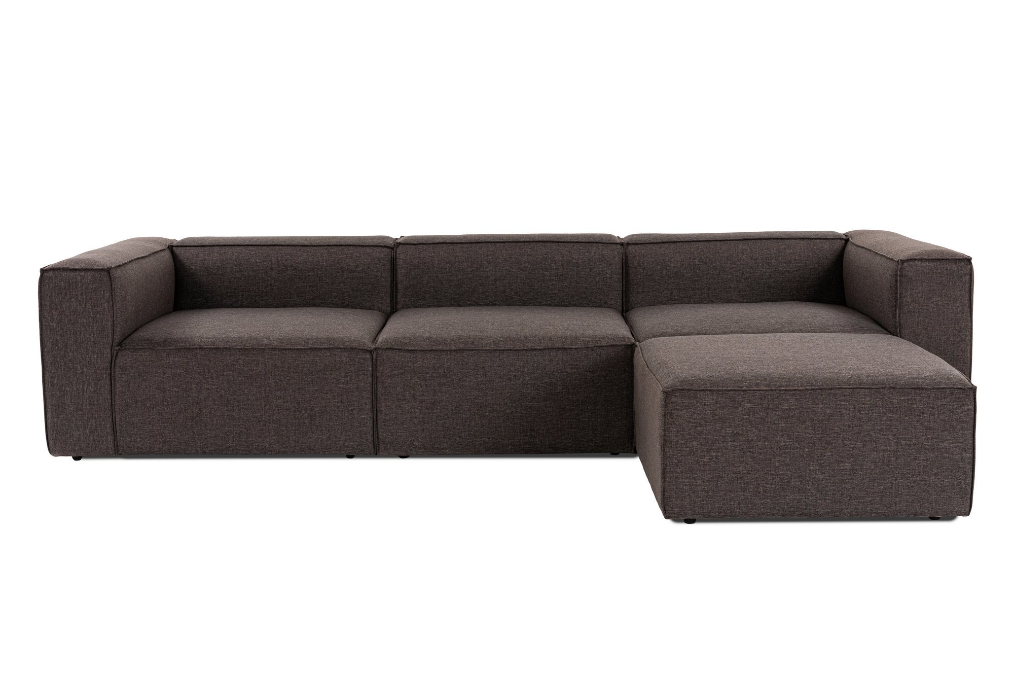 Sofá de canto elegante em marrom escuro, 296 cm | Estrutura 100% madeira de carpa, tecido 100% linho, espuma 32 DNS | Perfeito para salas de estar modernas e relaxamento