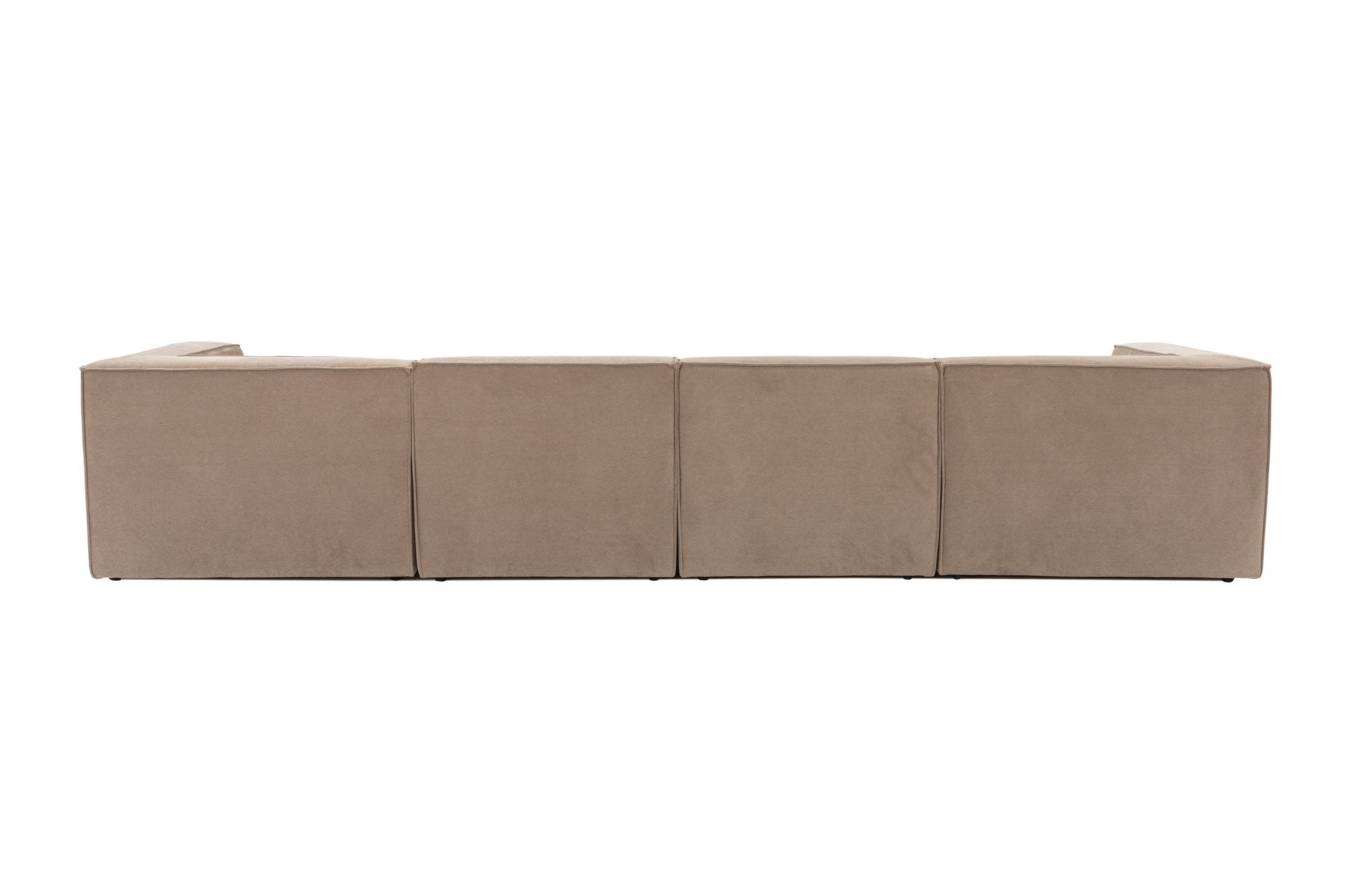 Sofá de Canto Cappuccino com Puff, 350 cm x 190 cm | Estrutura 100% madeira de carpa, tecido 100% linho, espuma 32 DNS | Elegante e confortável para espaços de convivência modernos