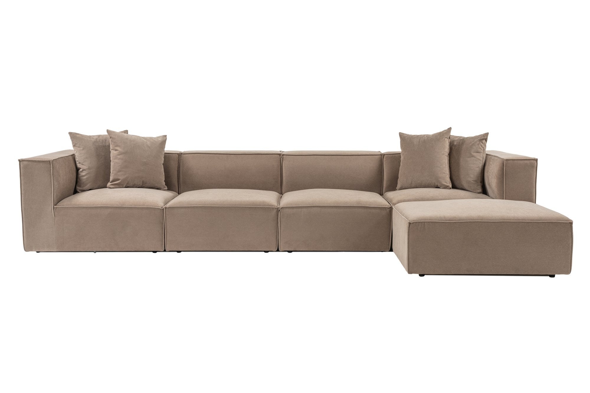 Sofá de Canto Cappuccino com Puff, 350 cm x 190 cm | Estrutura 100% madeira de carpa, tecido 100% linho, espuma 32 DNS | Elegante e confortável para espaços de convivência modernos