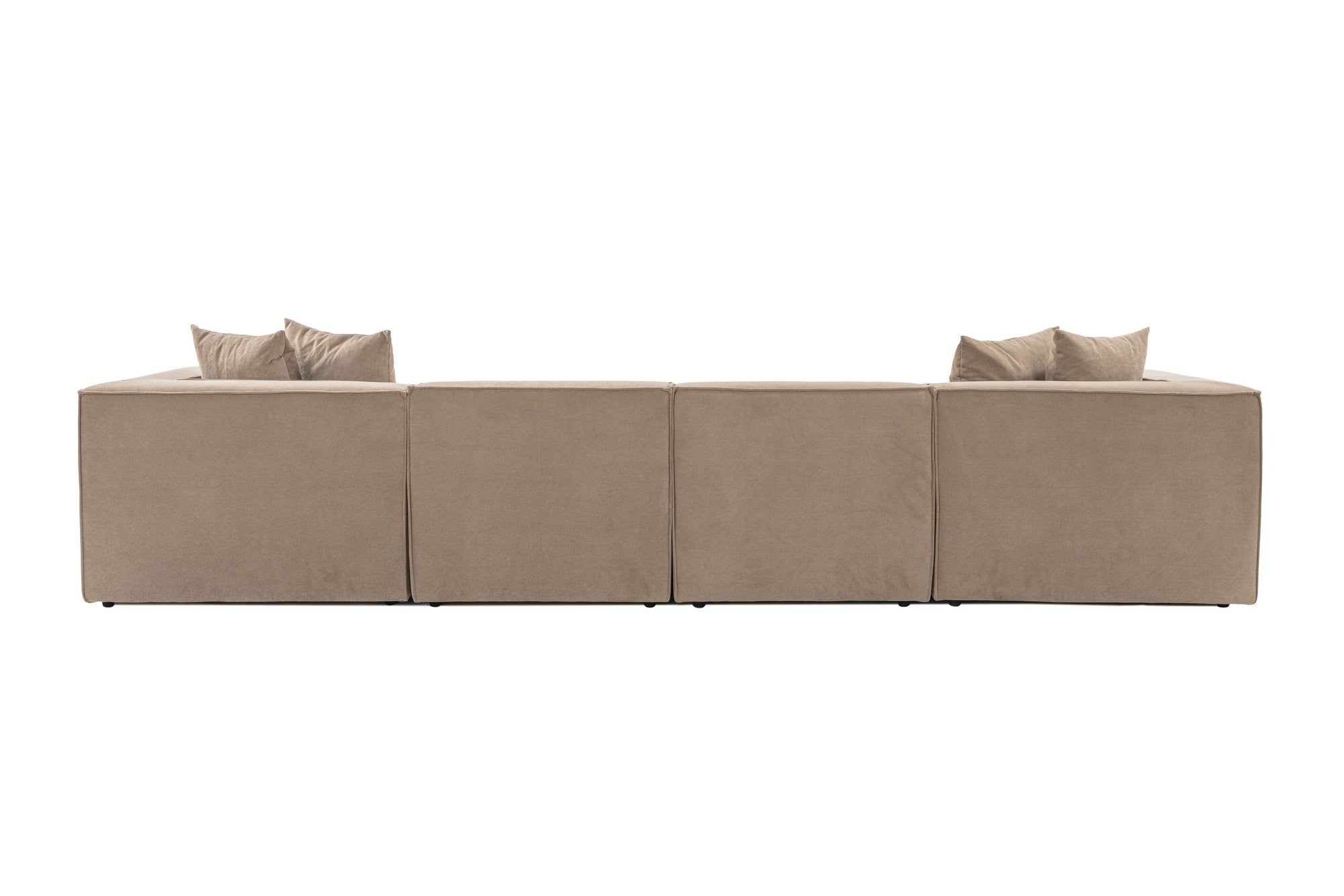 Sofá de Canto Cappuccino com Puff, 350 cm x 190 cm | Estrutura 100% madeira de carpa, tecido 100% linho, espuma 32 DNS | Elegante e confortável para espaços de convivência modernos